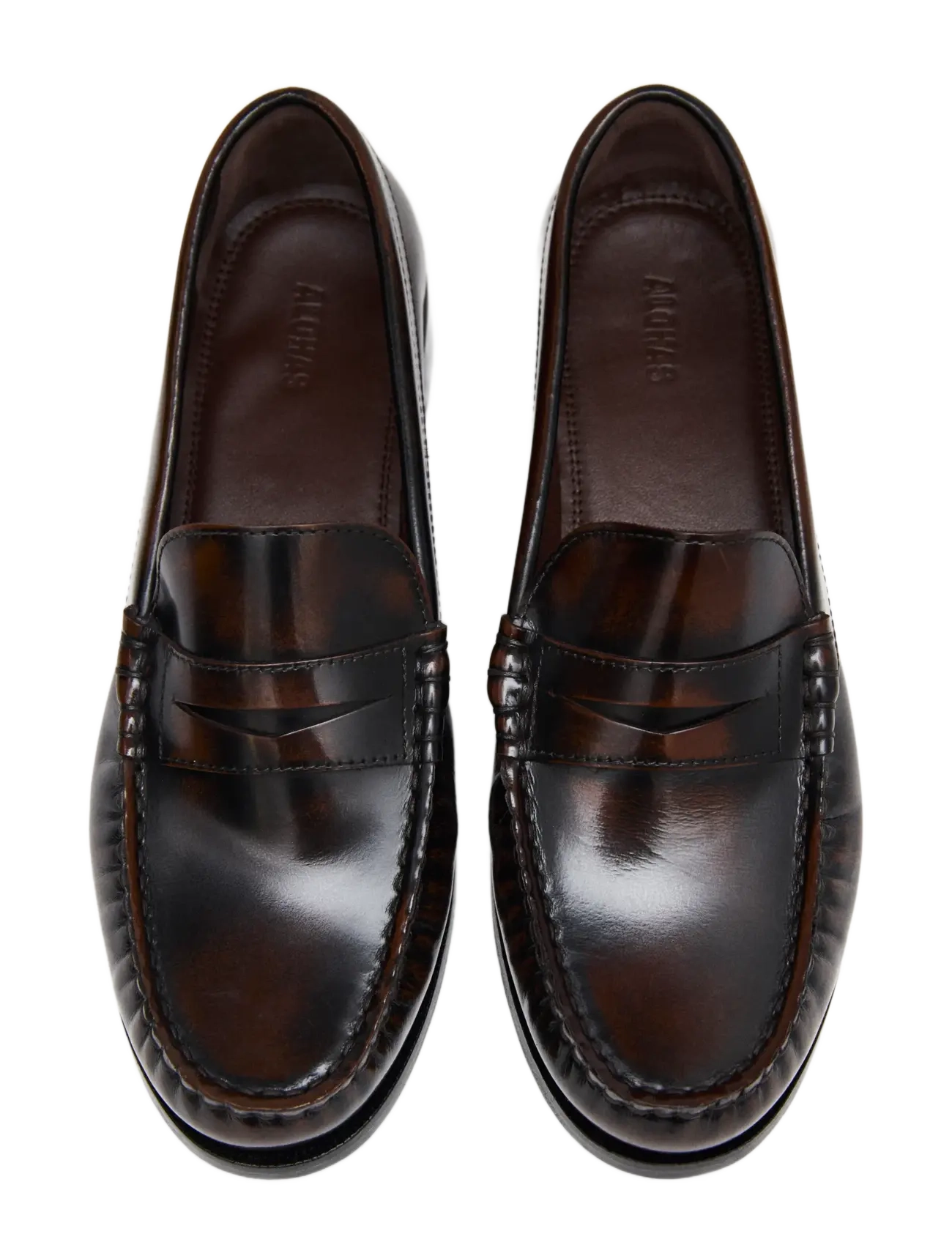 ALOHAS - Rivet Vintage Effect Coffee Brown Leather Loafers - mode trends - coffee brown - 5