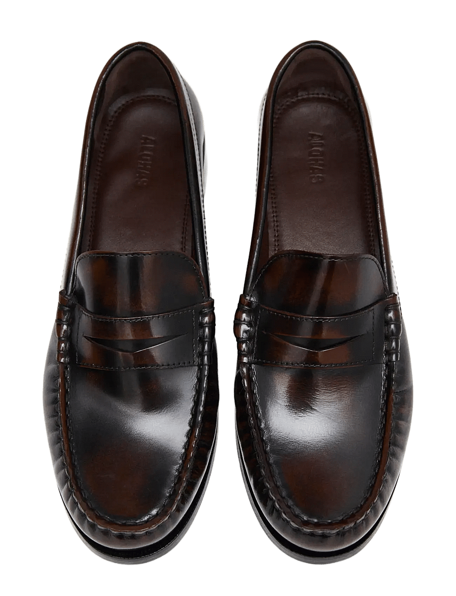ALOHAS - Rivet Vintage Effect Coffee Brown Leather Loafers - mode trends - coffee brown - 5