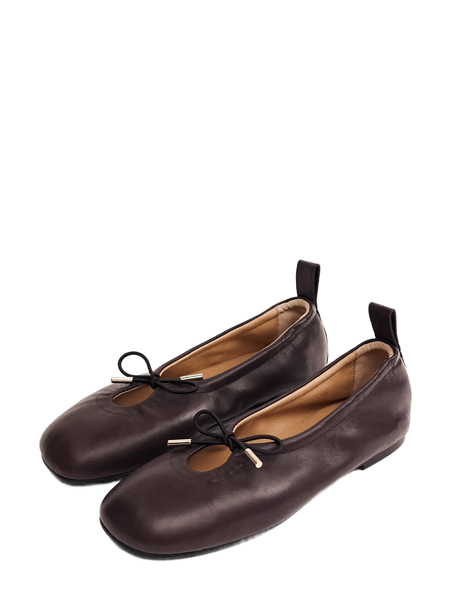 ALOHAS - Rosalind Black Leather Ballet Flats - Īpaši notikumi - brown - 1