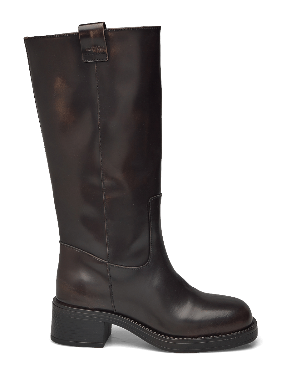 ALOHAS - Sajan Vintage Effect Black Leather Boots - knähöga stövlar - brown - 2