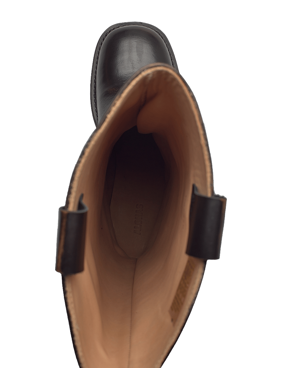 ALOHAS - Sajan Vintage Effect Black Leather Boots - knähöga stövlar - brown - 4