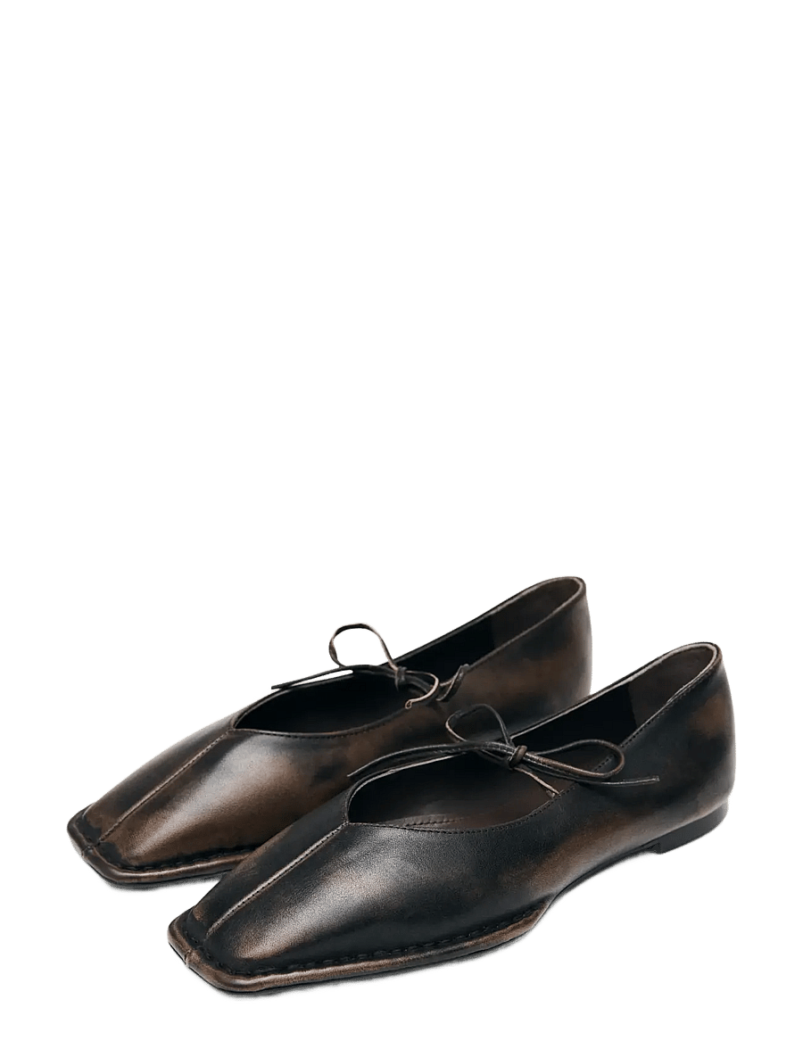 ALOHAS - Sway Vintage Effect Brown Leather Ballet Flats - special occasions - brown - 1
