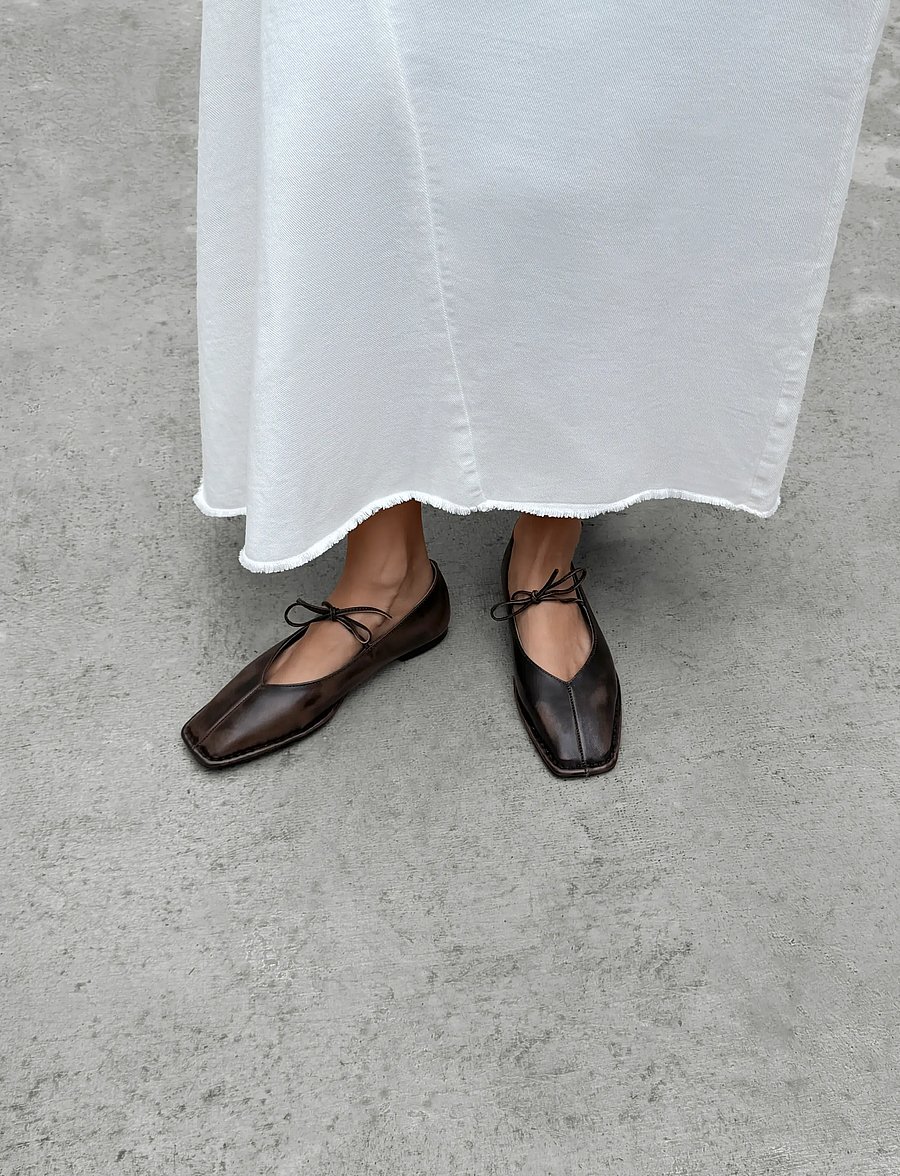 ALOHAS - Sway Vintage Effect Brown Leather Ballet Flats - special occasions - brown - 0