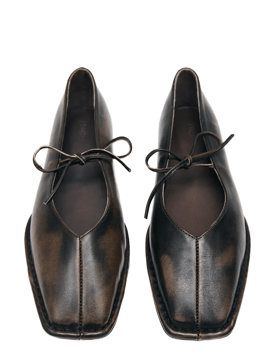ALOHAS - Sway Vintage Effect Brown Leather Ballet Flats - special occasions - brown - 5
