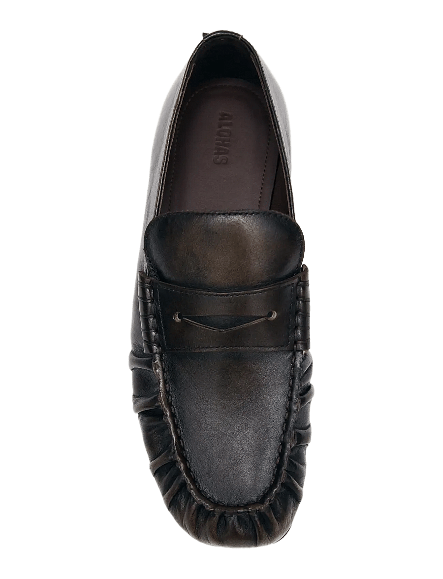 ALOHAS - Aven Vintage Effect Brown Leather Loafers - modetrends - chocolate brown - 3
