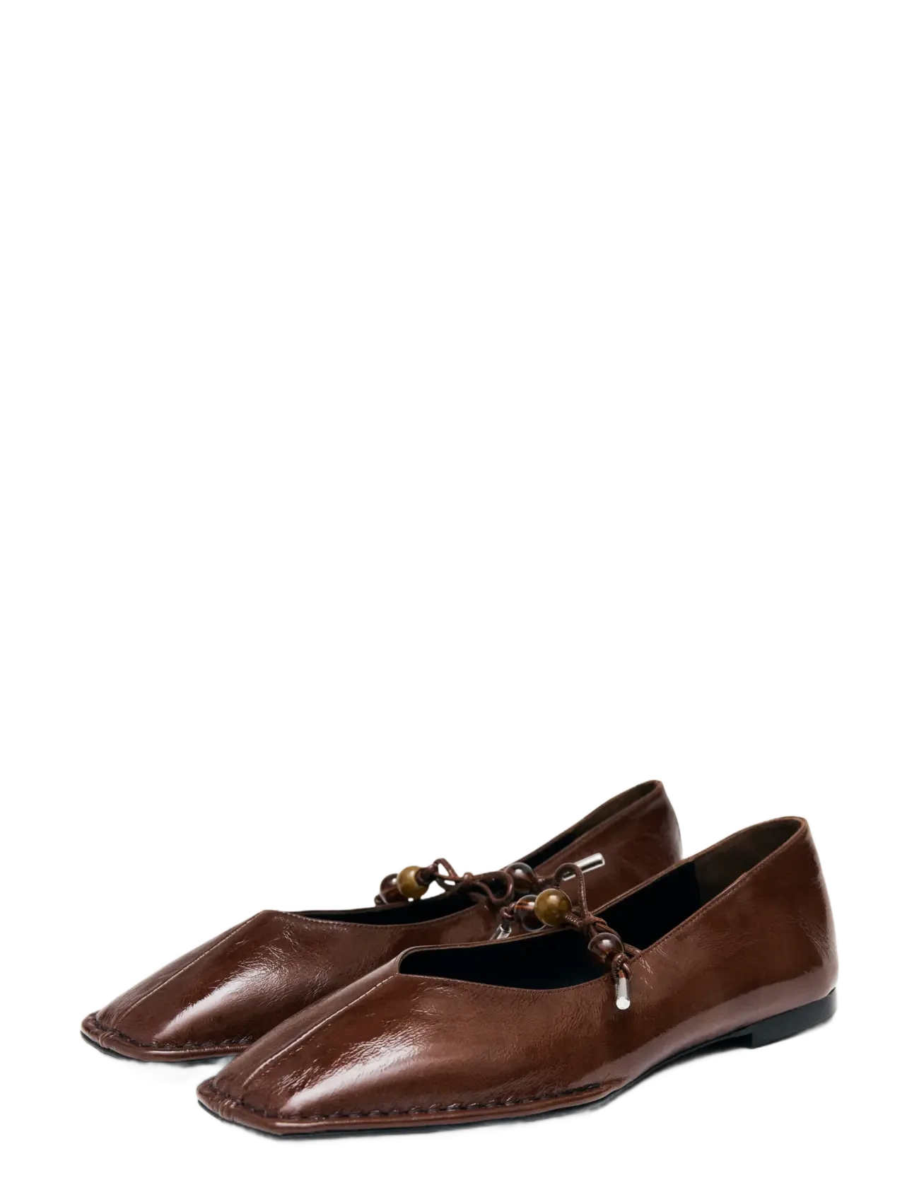 ALOHAS Sway Beads Rift Brown Leather Ballet Flats - Ballerinas - BROWN / brown
