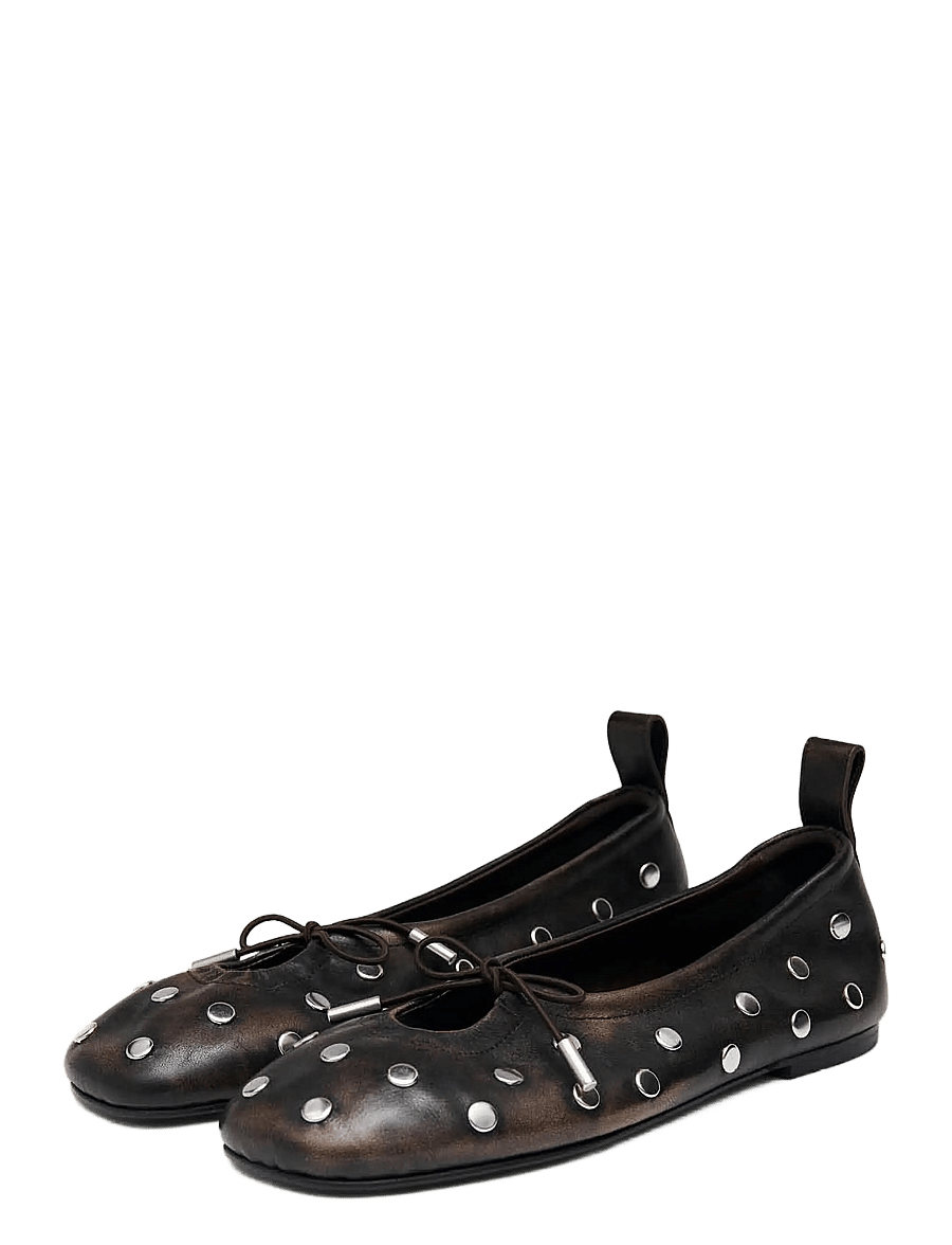 ALOHAS - Rosalind All Studs Vintage Effect Brown Leather Ballet Flats - brown - 1