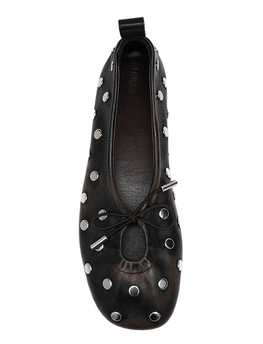 ALOHAS - Rosalind All Studs Vintage Effect Brown Leather Ballet Flats - brown - 2
