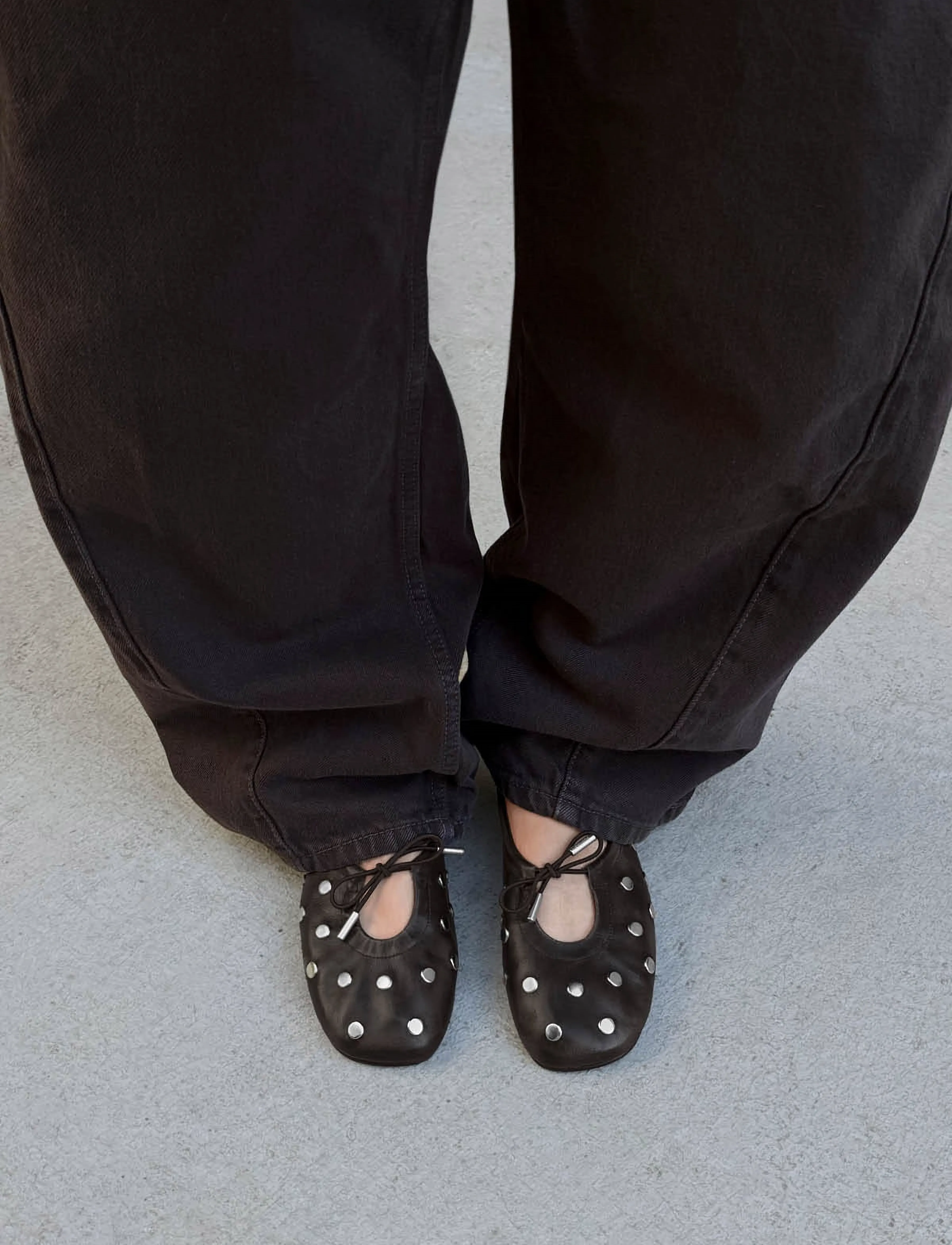 ALOHAS - Rosalind All Studs Vintage Effect Brown Leather Ballet Flats - brown - 0