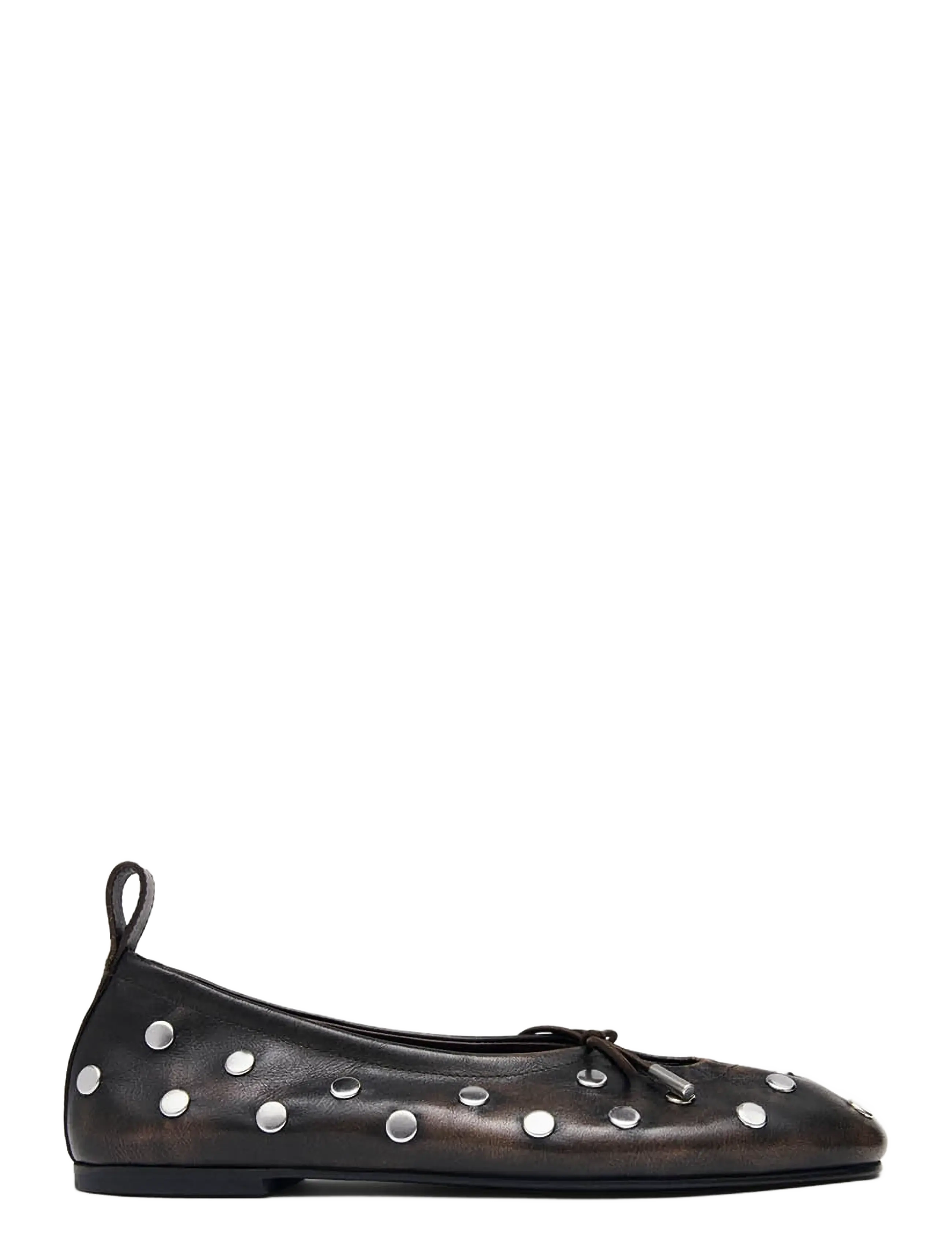 ALOHAS - Rosalind All Studs Vintage Effect Brown Leather Ballet Flats - brown - 3