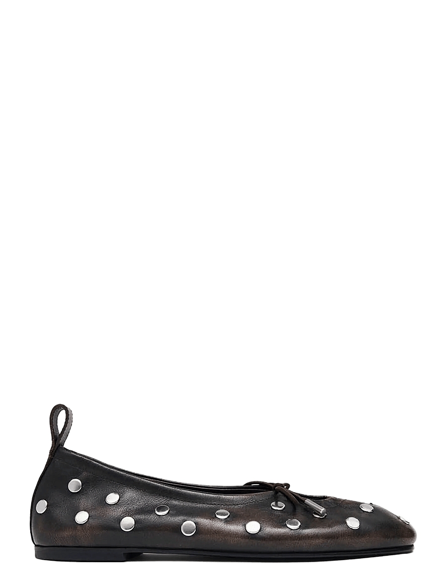 ALOHAS - Rosalind All Studs Vintage Effect Brown Leather Ballet Flats - brown - 3