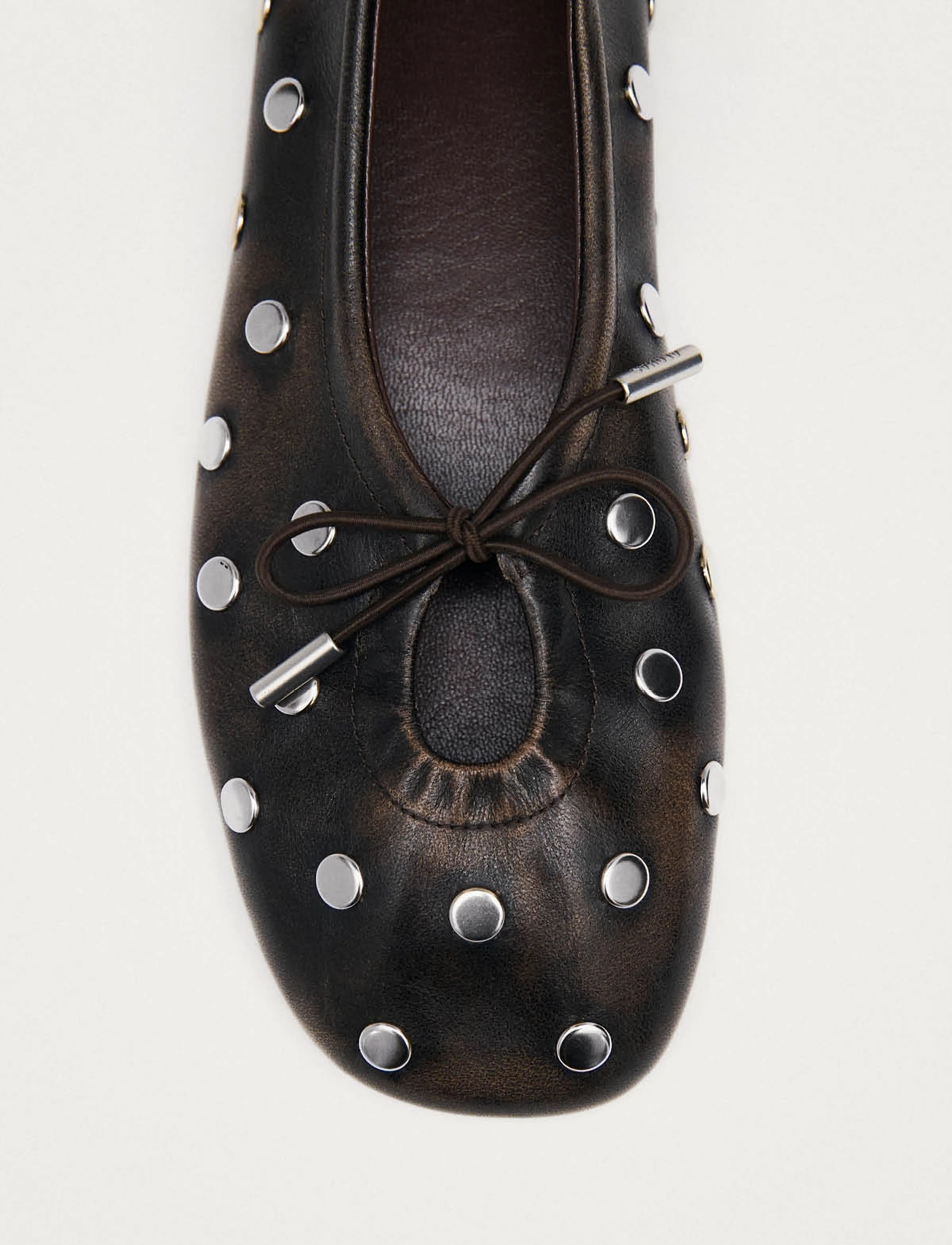 ALOHAS - Rosalind All Studs Vintage Effect Brown Leather Ballet Flats - brown - 4