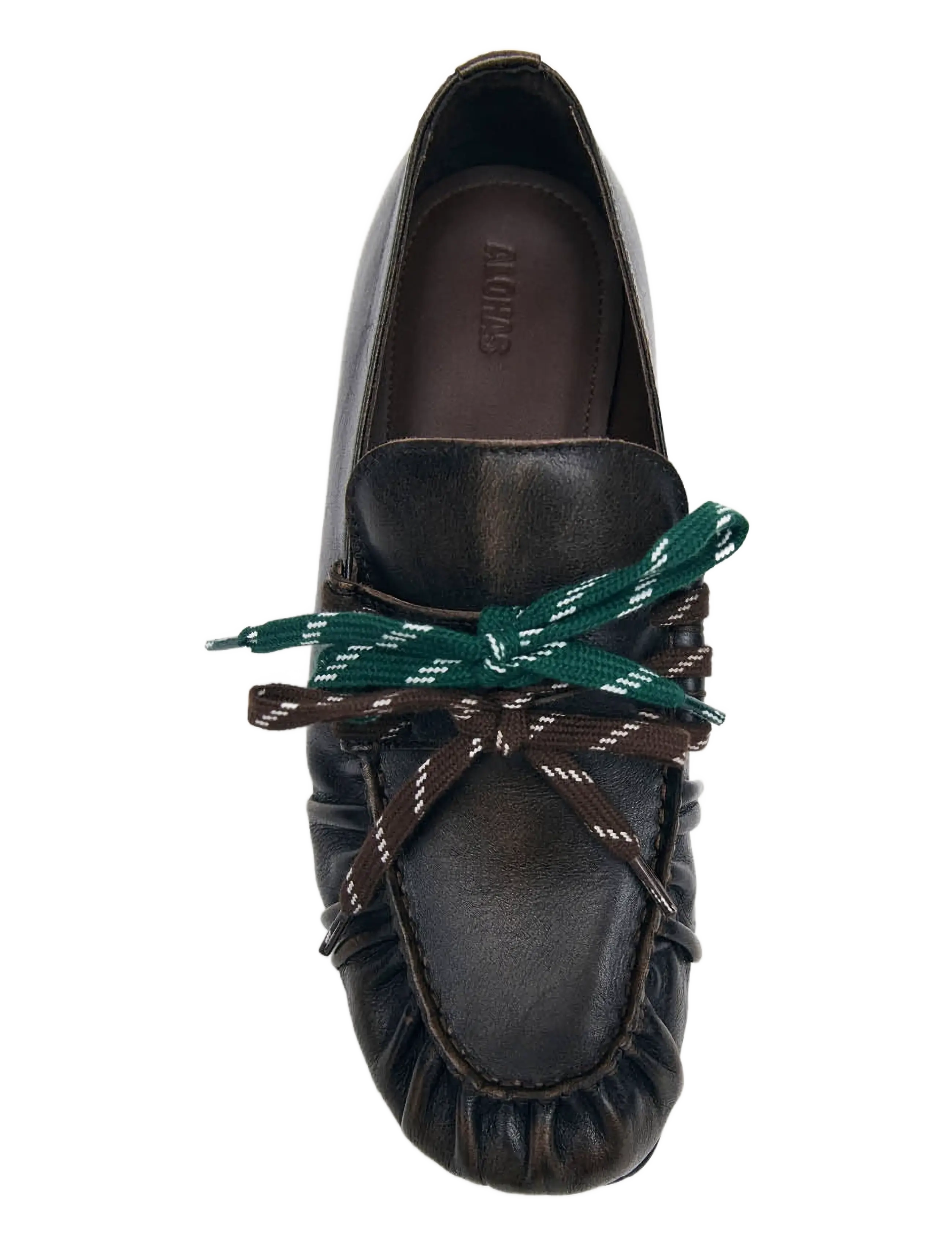 ALOHAS Aven Lace Vintage Effect Brown Leather Loafers - Loafers - BROWN / brown
