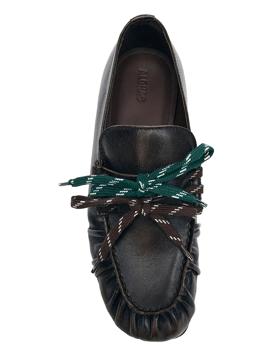 ALOHAS - Aven Lace Vintage Effect Brown Leather Loafers - brown - 1