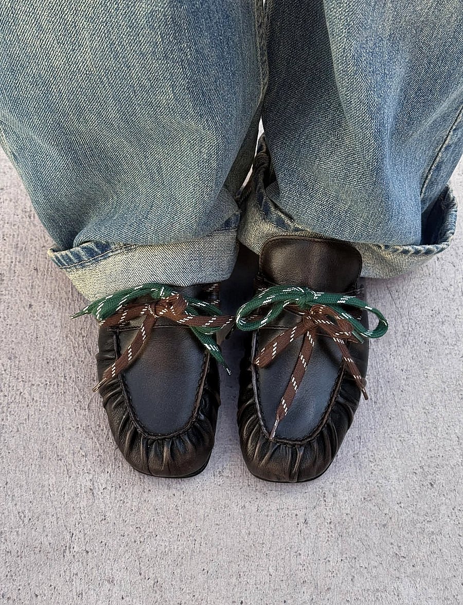 ALOHAS - Aven Lace Vintage Effect Brown Leather Loafers - brown - 0