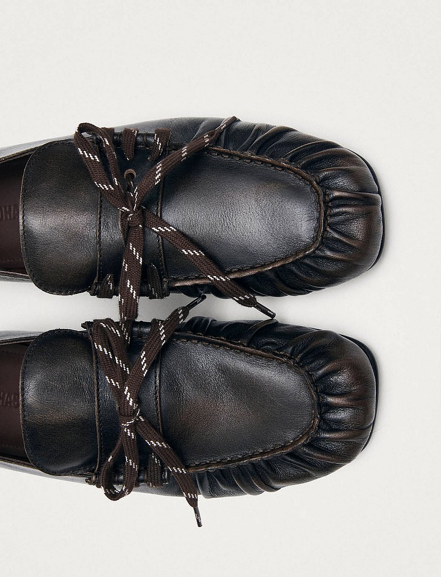 ALOHAS - Aven Lace Vintage Effect Brown Leather Loafers - brown - 4