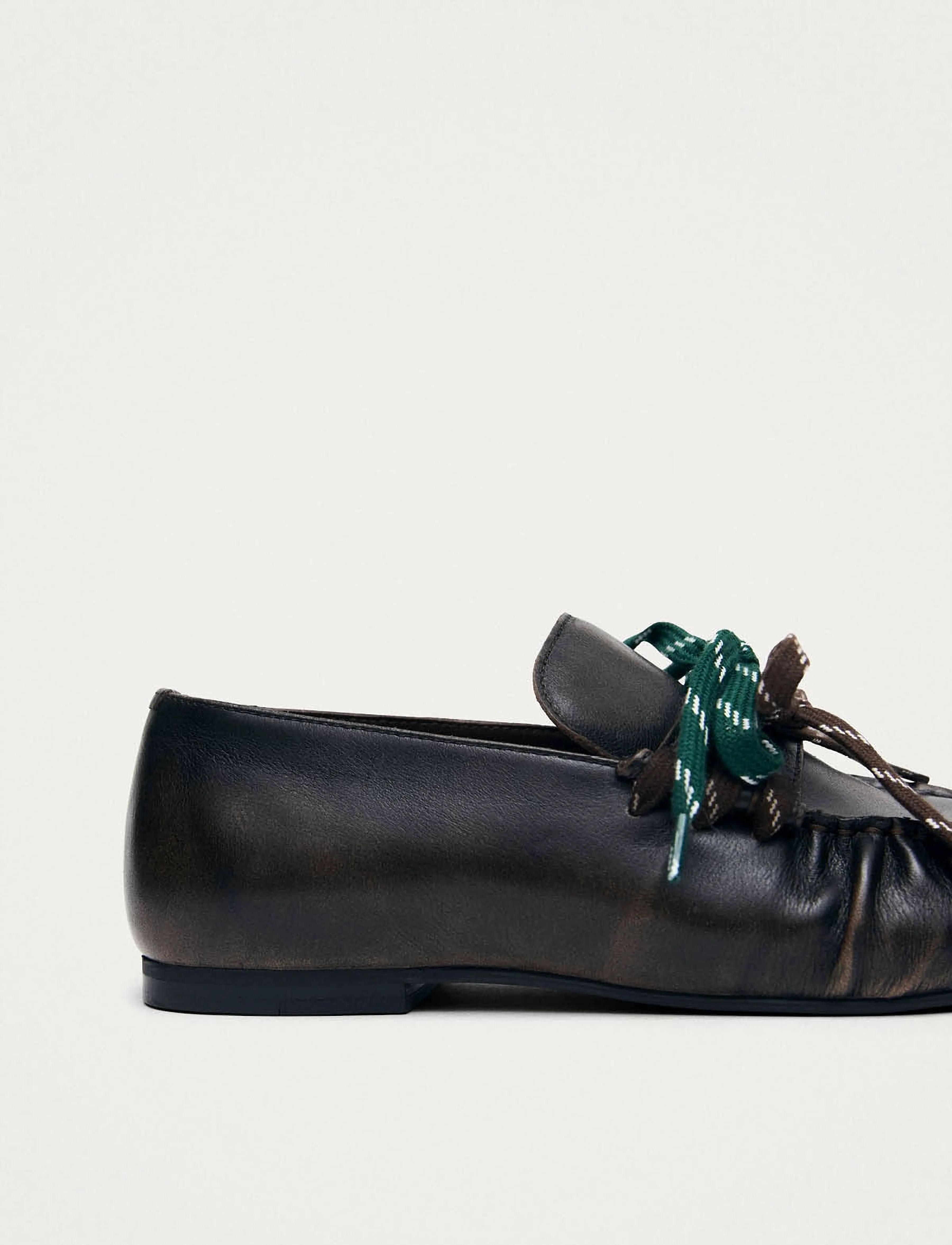 ALOHAS - Aven Lace Vintage Effect Brown Leather Loafers - brown - 5