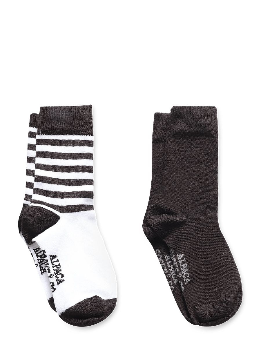 Alpacasocks&Co - Merino Lifestyle Kids 2-pack - strømper - superbianco fondente stripes/fomdente solid - 1