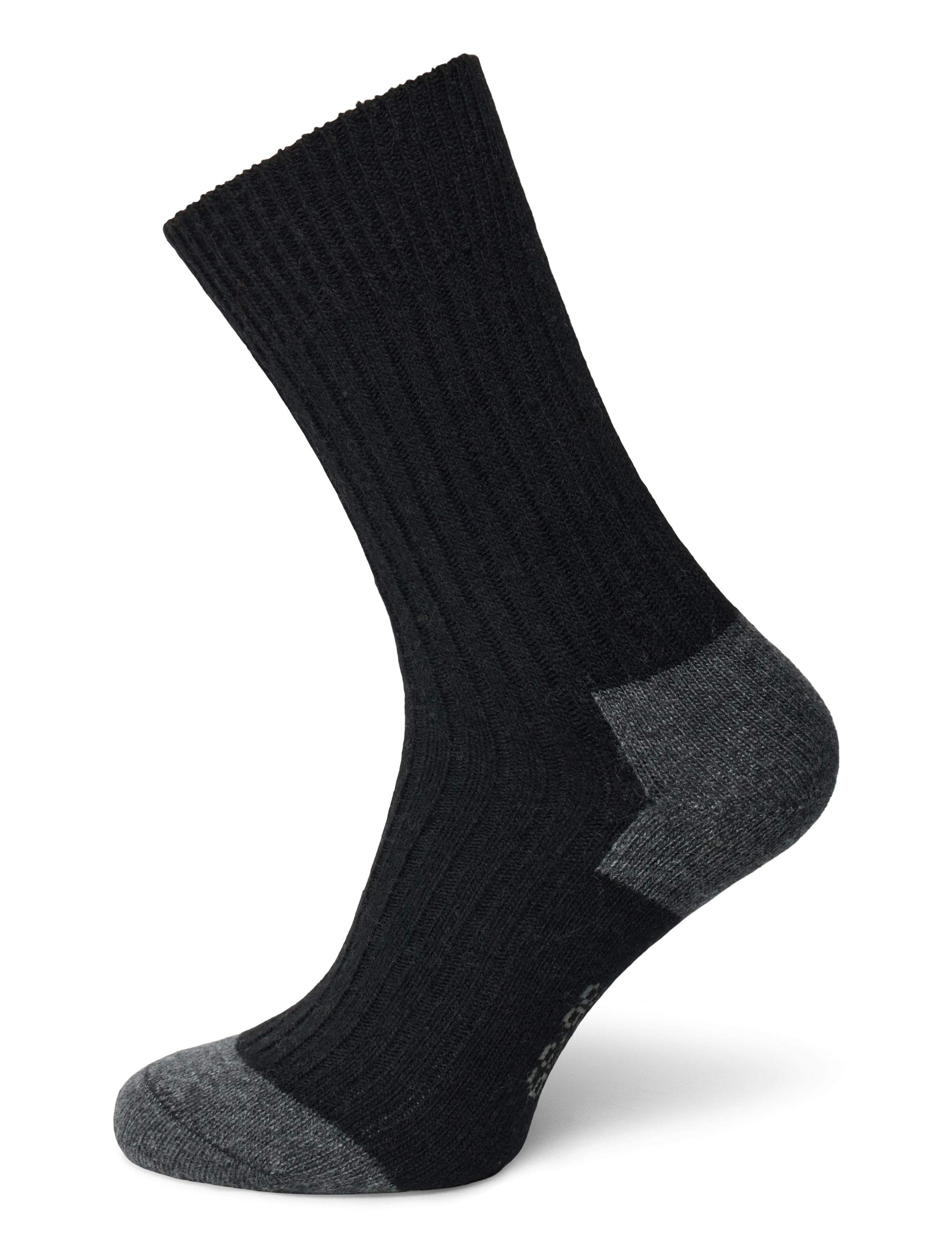 Alpacasocks&Co Merino Cashmere Ribbed Crew 1-pack - Sokid - BLACK-DARK GREY / black