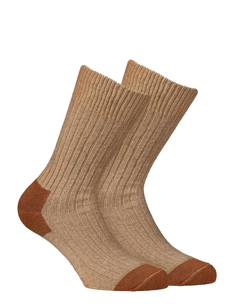 Alpacasocks&Co - Merino Cashmere Ribbed Crew 1-pack - sokker - dark tan-brown - 0