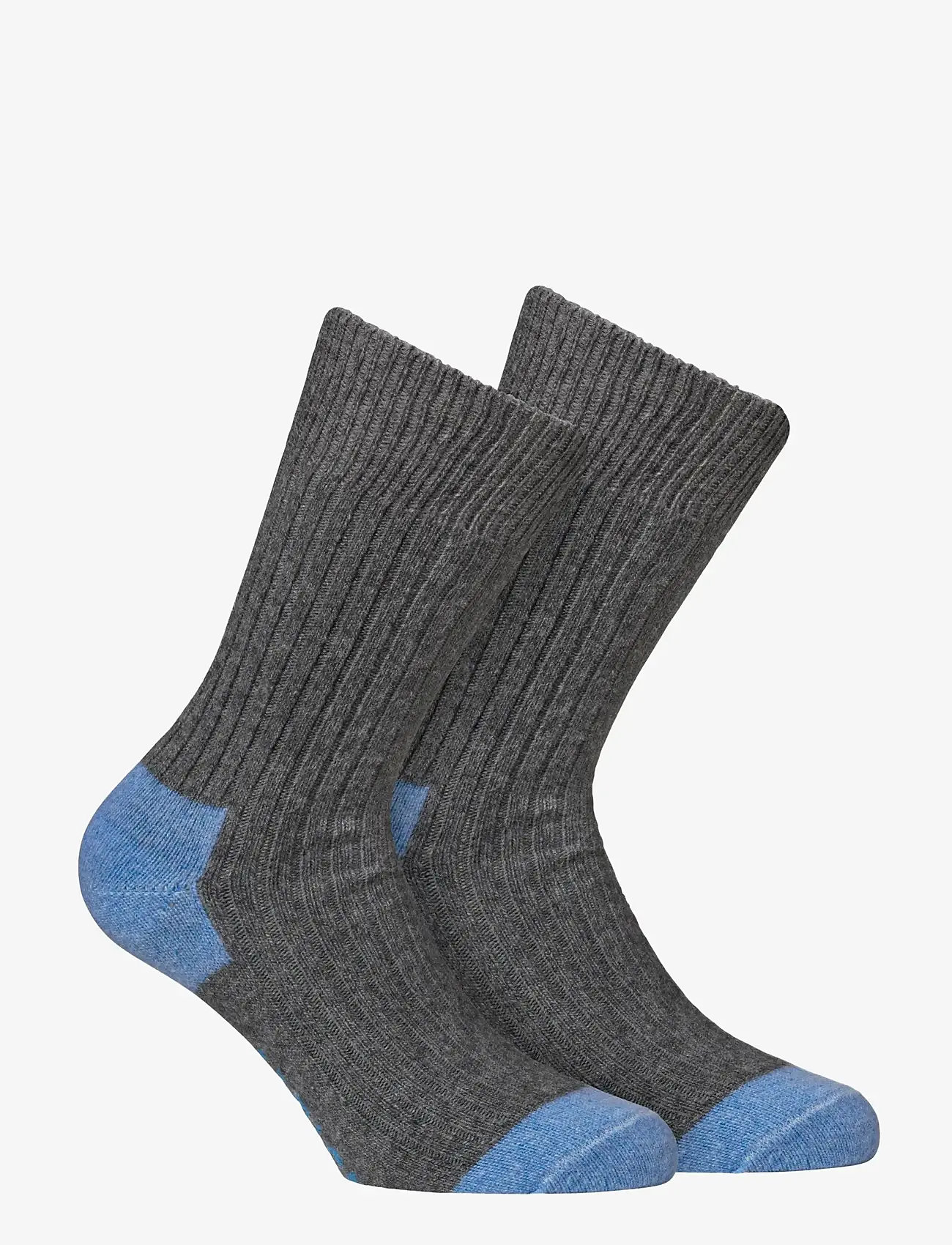 Alpacasocks&Co - Merino Cashmere Ribbed Crew 1-pack - sokker - medium grey-ocean blue - 0