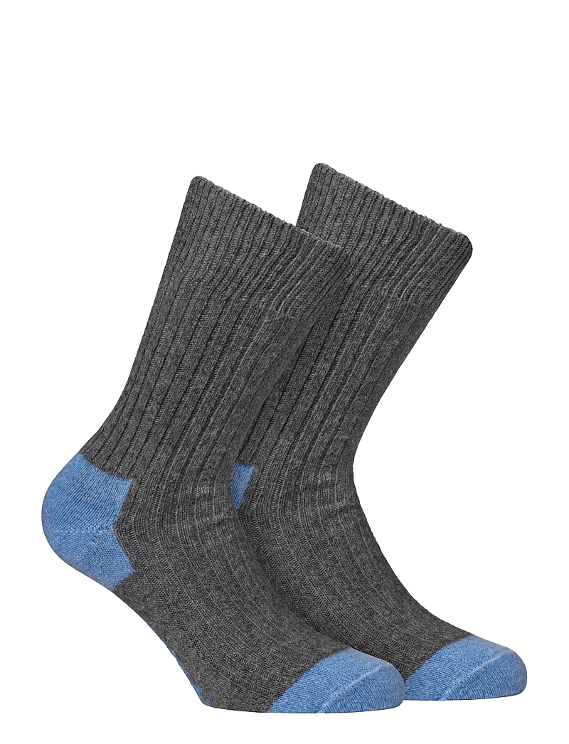 Alpacasocks&Co - Merino Cashmere Ribbed Crew 1-pack - sokker - medium grey-ocean blue - 0