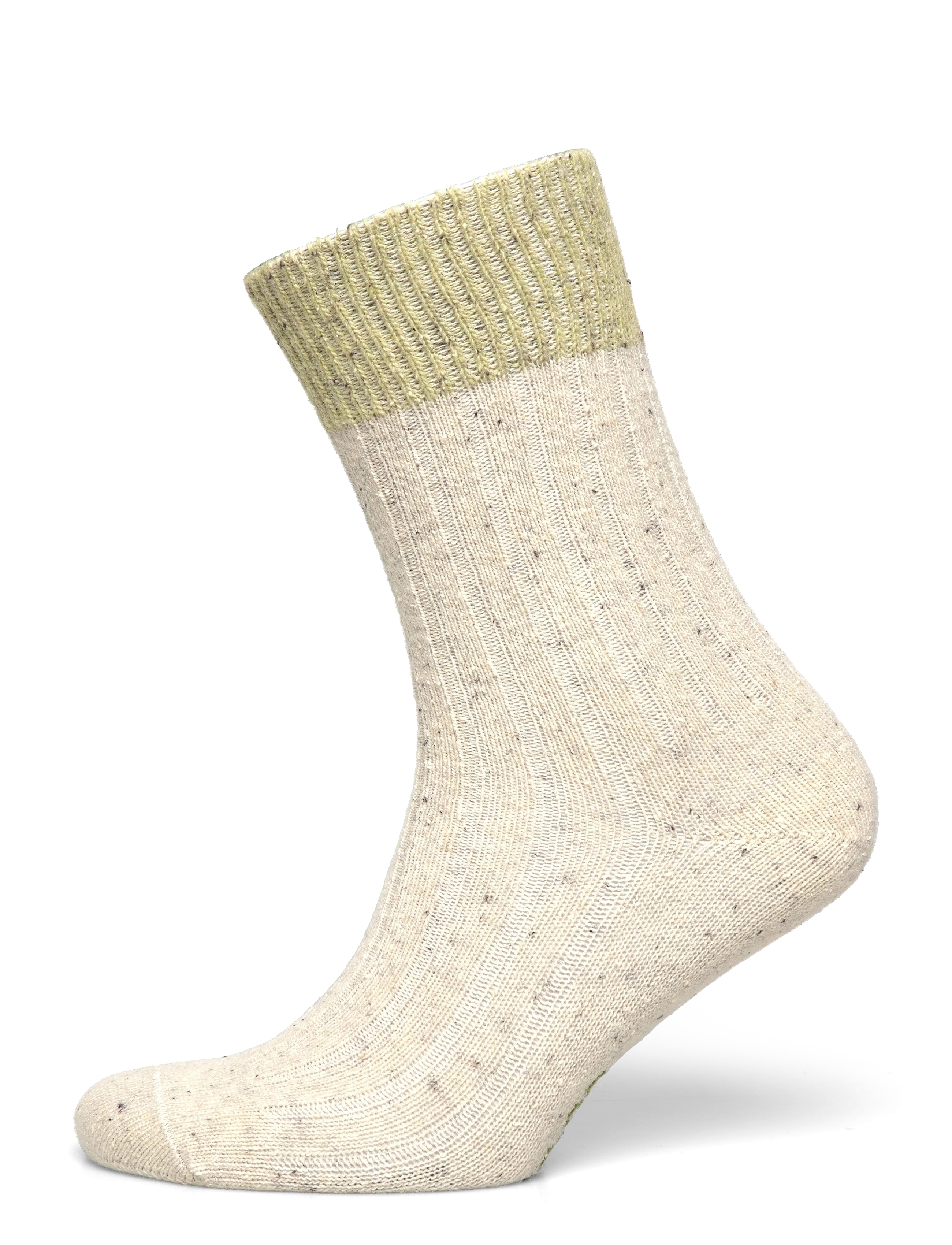 Alpacasocks&Co Merino Silk Rib Crew 1-pack - Underkläder - OFFWHITE-LIME / khaki/green