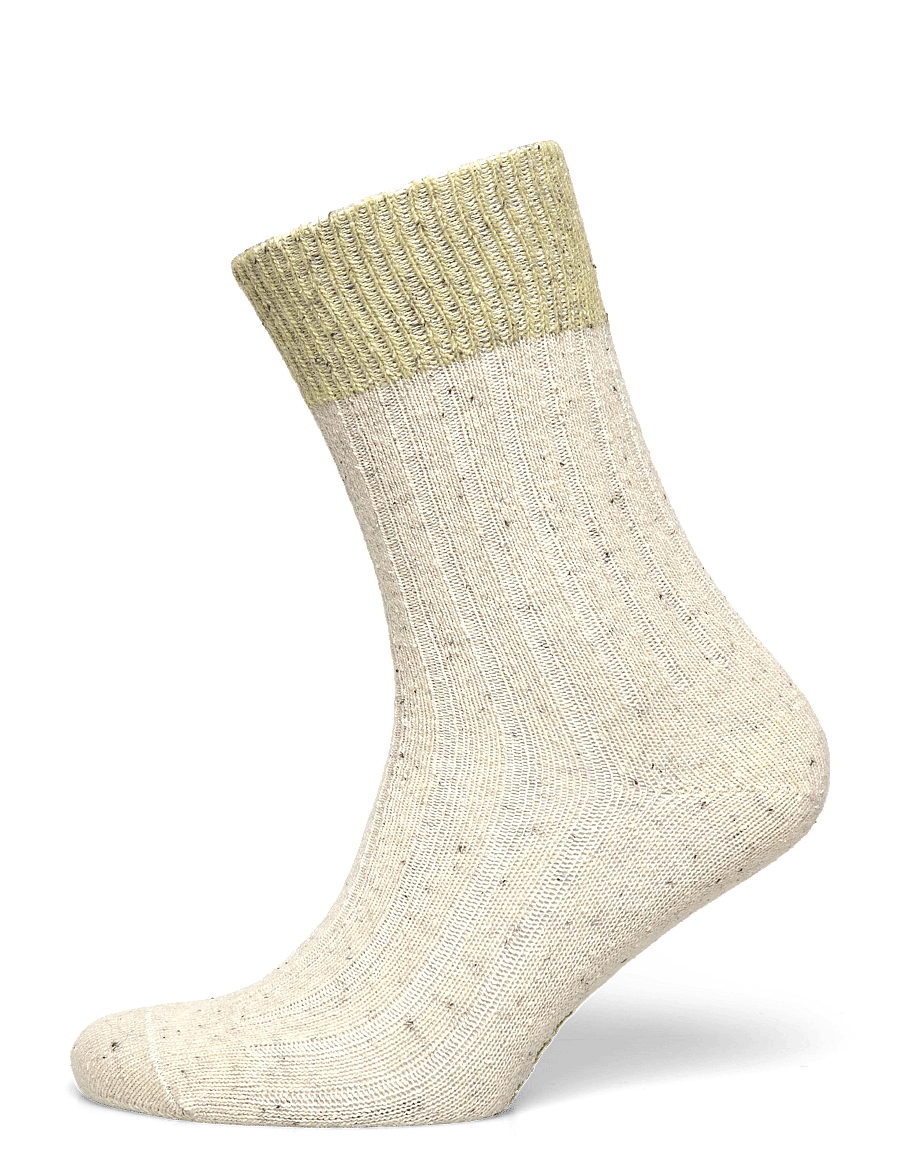 Alpacasocks&Co - Merino Silk Rib Crew 1-pack - crew sokkar - offwhite-lime - 0