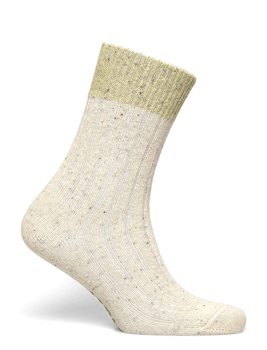 Alpacasocks&Co - Merino Silk Rib Crew 1-pack - crew sokkar - offwhite-lime - 1