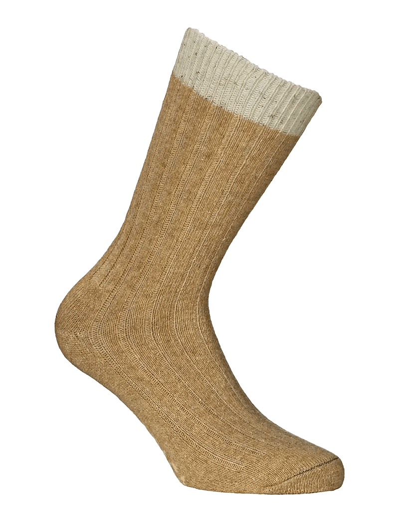 Alpacasocks&Co - Merino Silk Rib Crew 1-pack - sokker - tan-offwhite - 0