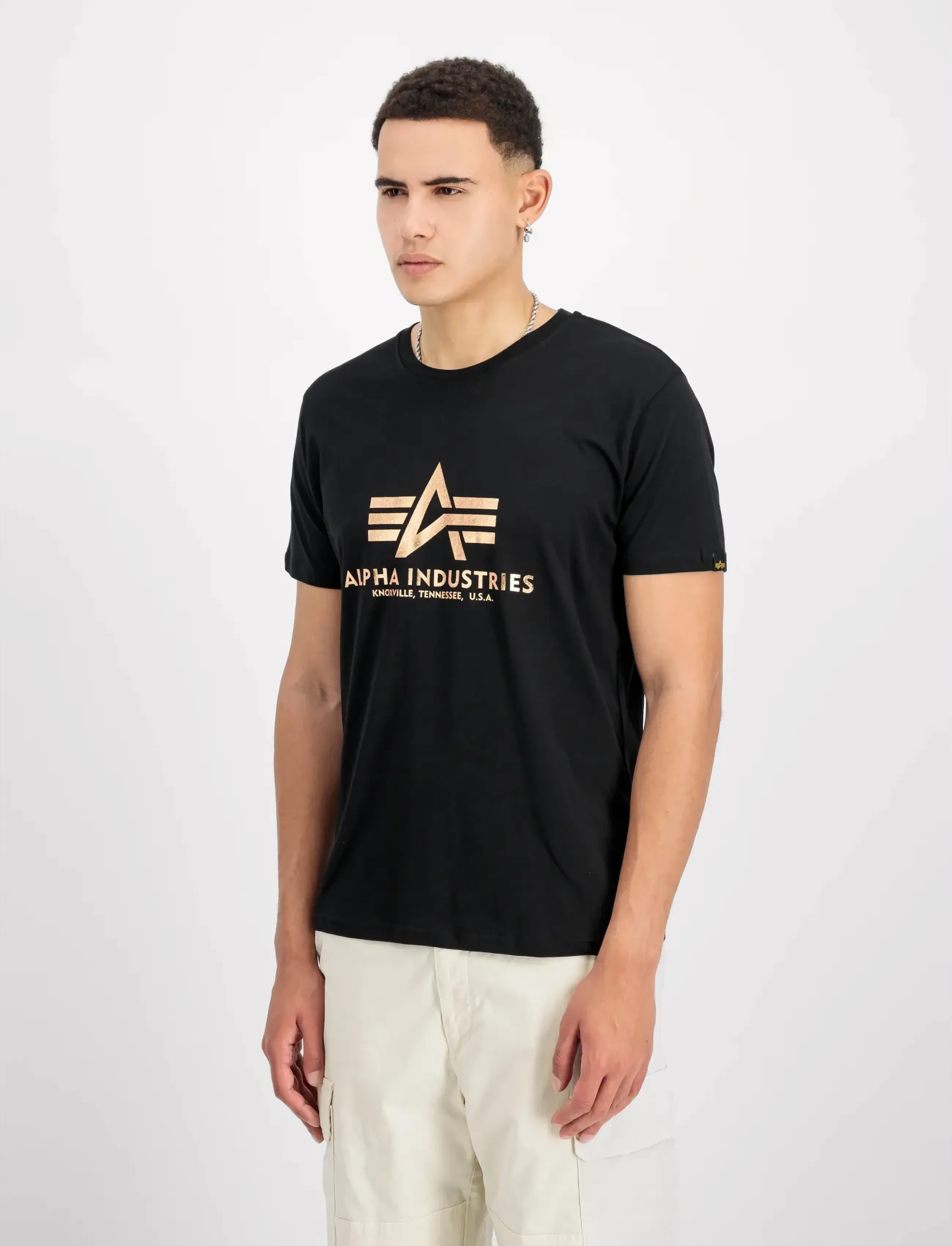 Alpha Industries Basic T-Shirt Foil Print - Tøj - BLACK/GOLD / black