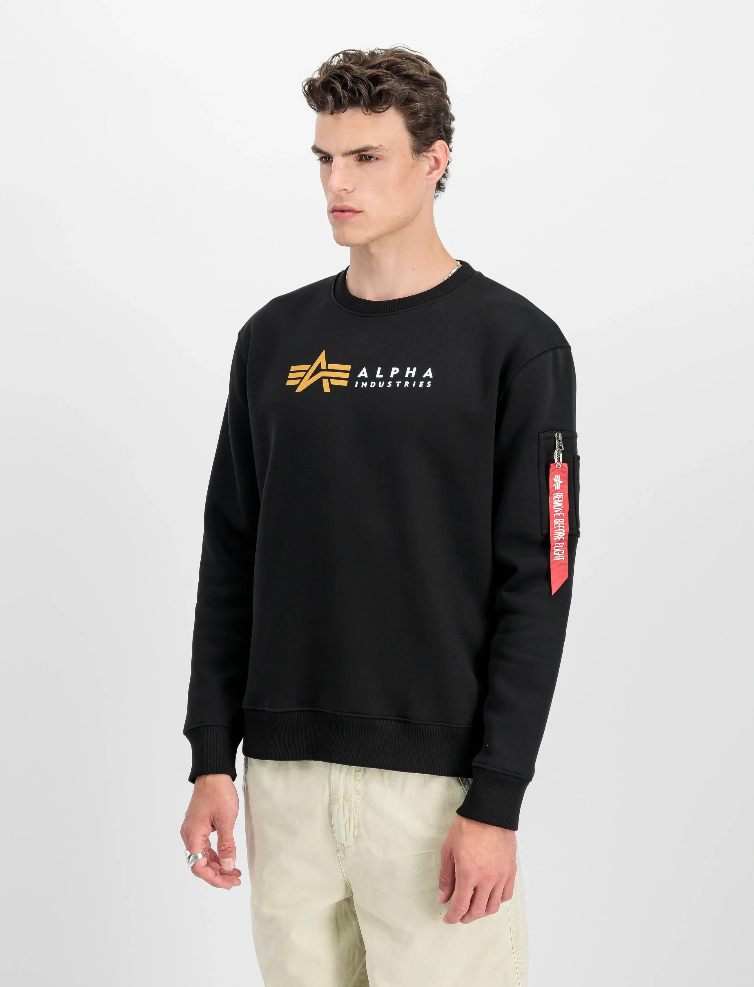 Alpha Industries Alpha Label Sweatshirt, Logo Sweatshirt, Sort, Str: S