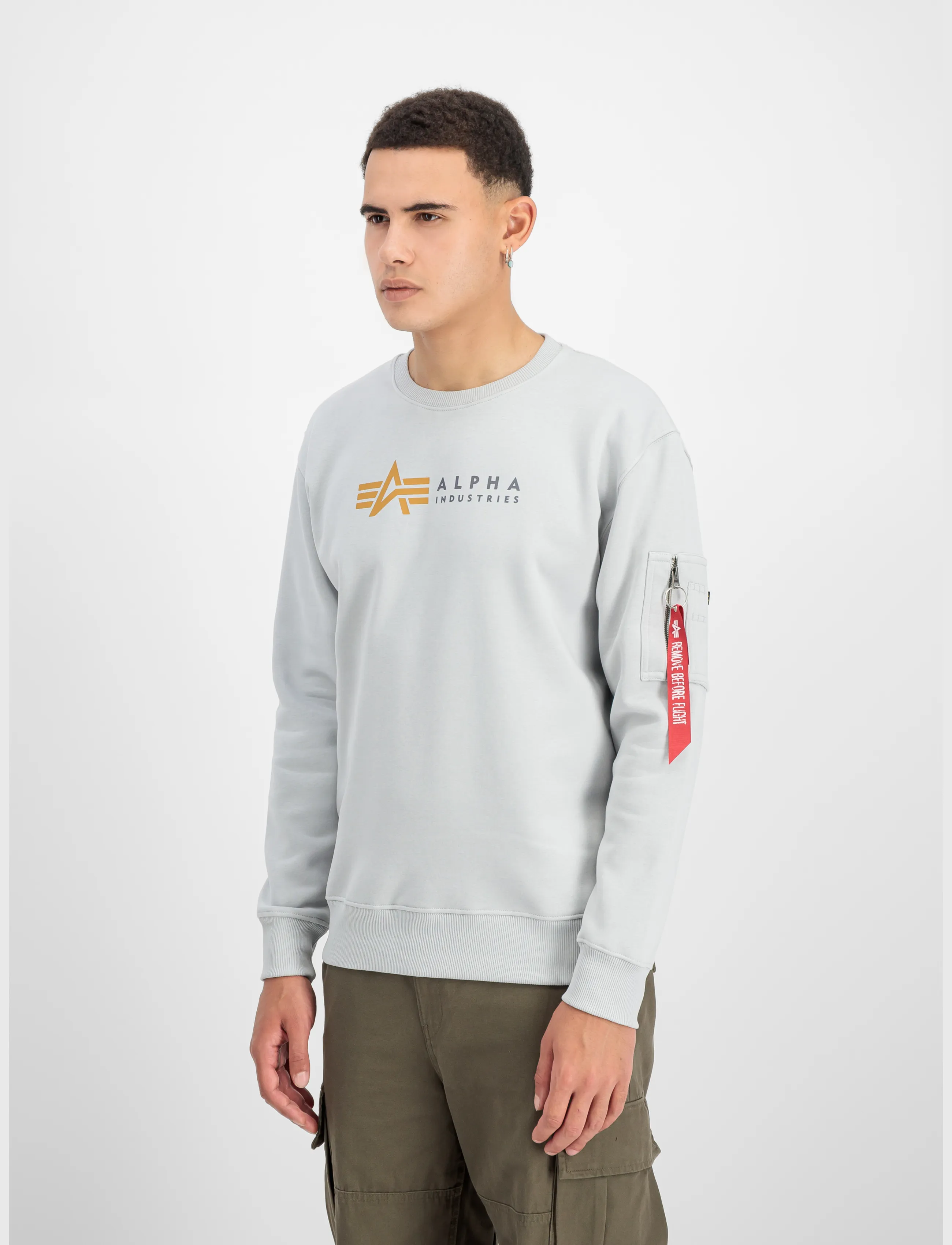 Alpha Industries Alpha Label Sweatshirt - Kläder - PASTEL GREY / white