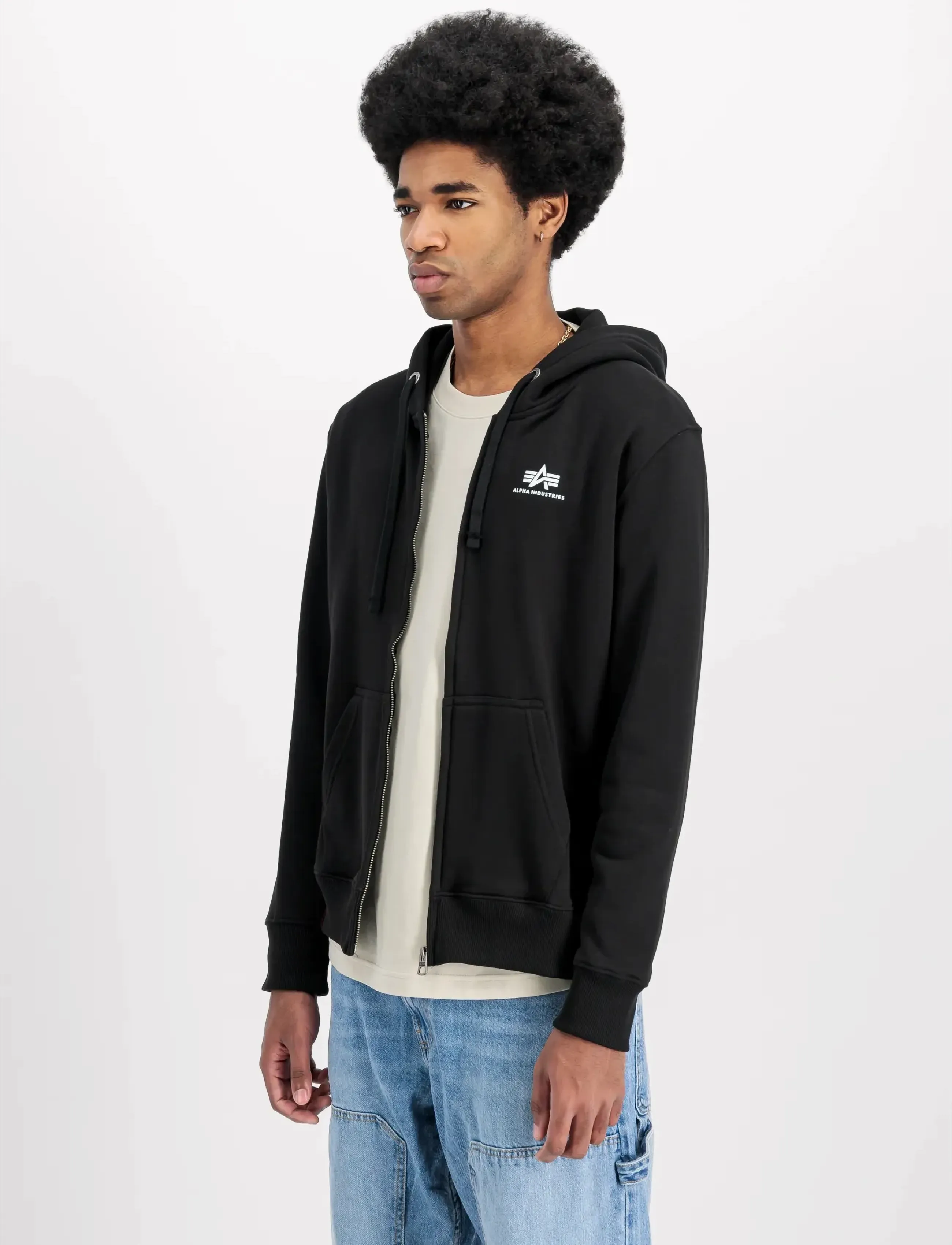 Alpha Industries Basic Zip Hoodie SL - Streetwear - BLACK / black