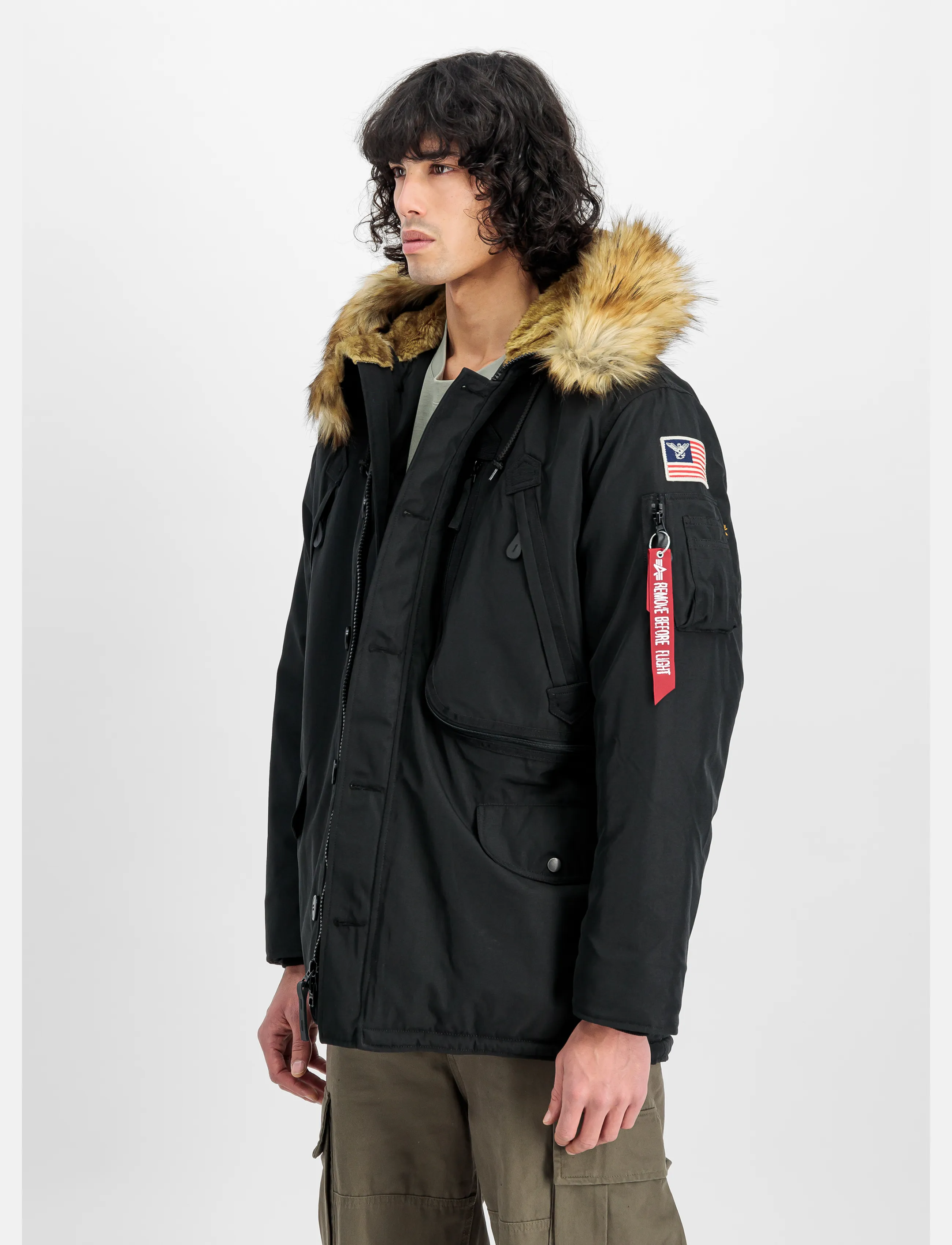 Alpha Industries Polar Jacket, Pelsforet Polarjakke, Sort, Str: L