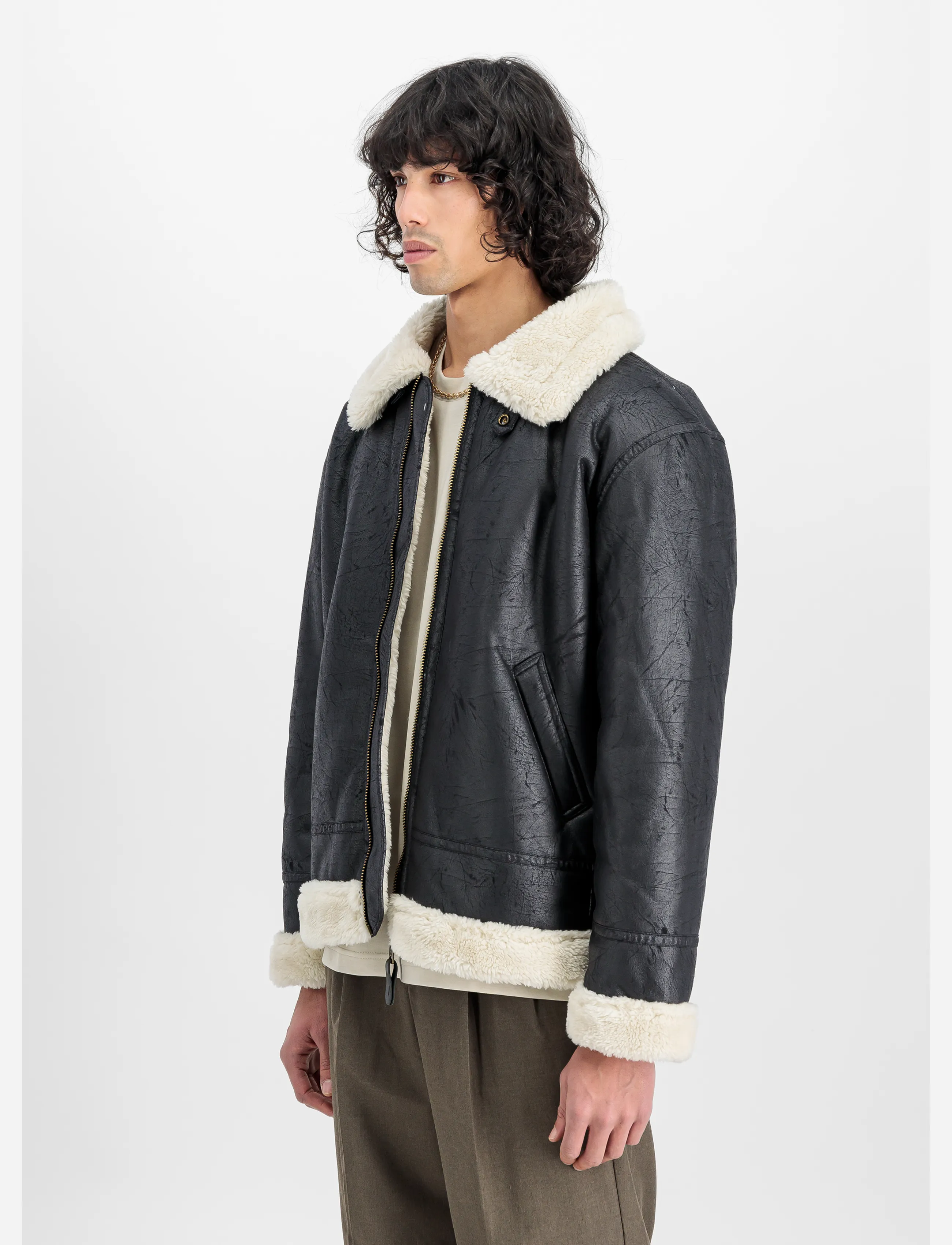 Alpha Industries B-3 Faux Leather - Winterjacken - BLACK / black