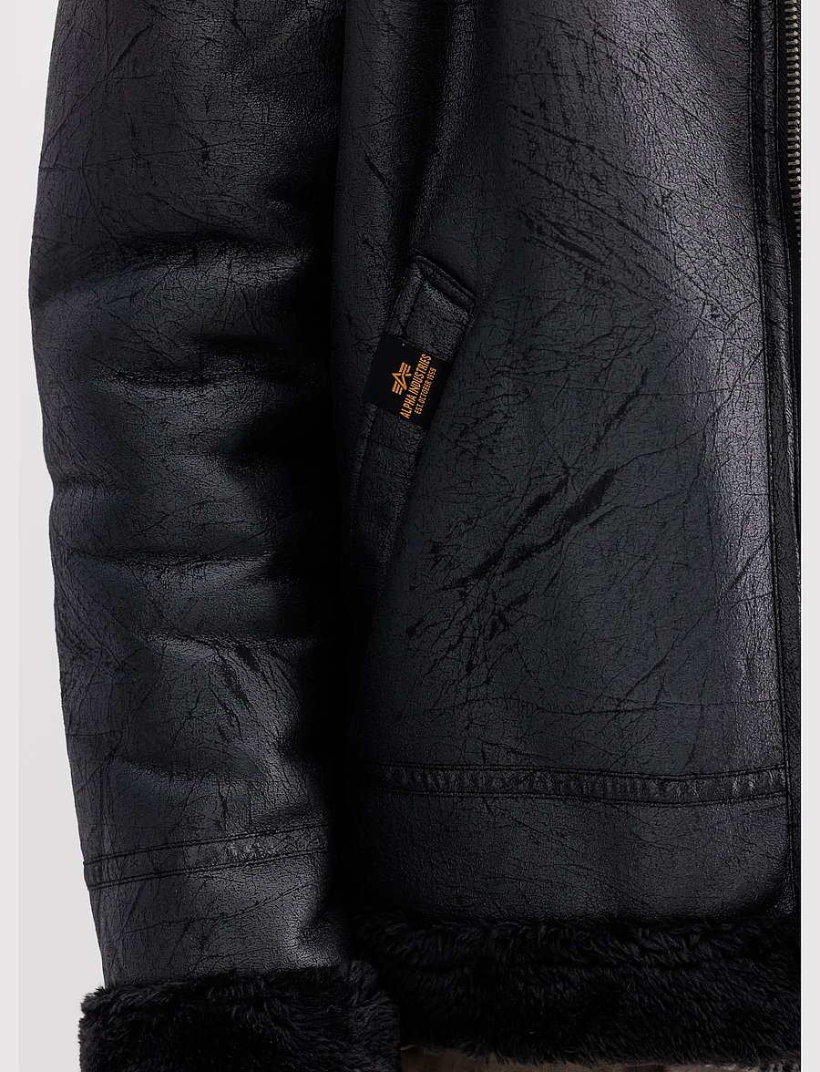 Alpha Industries - B-3 Faux Leather - winterjacken - black/black - 4