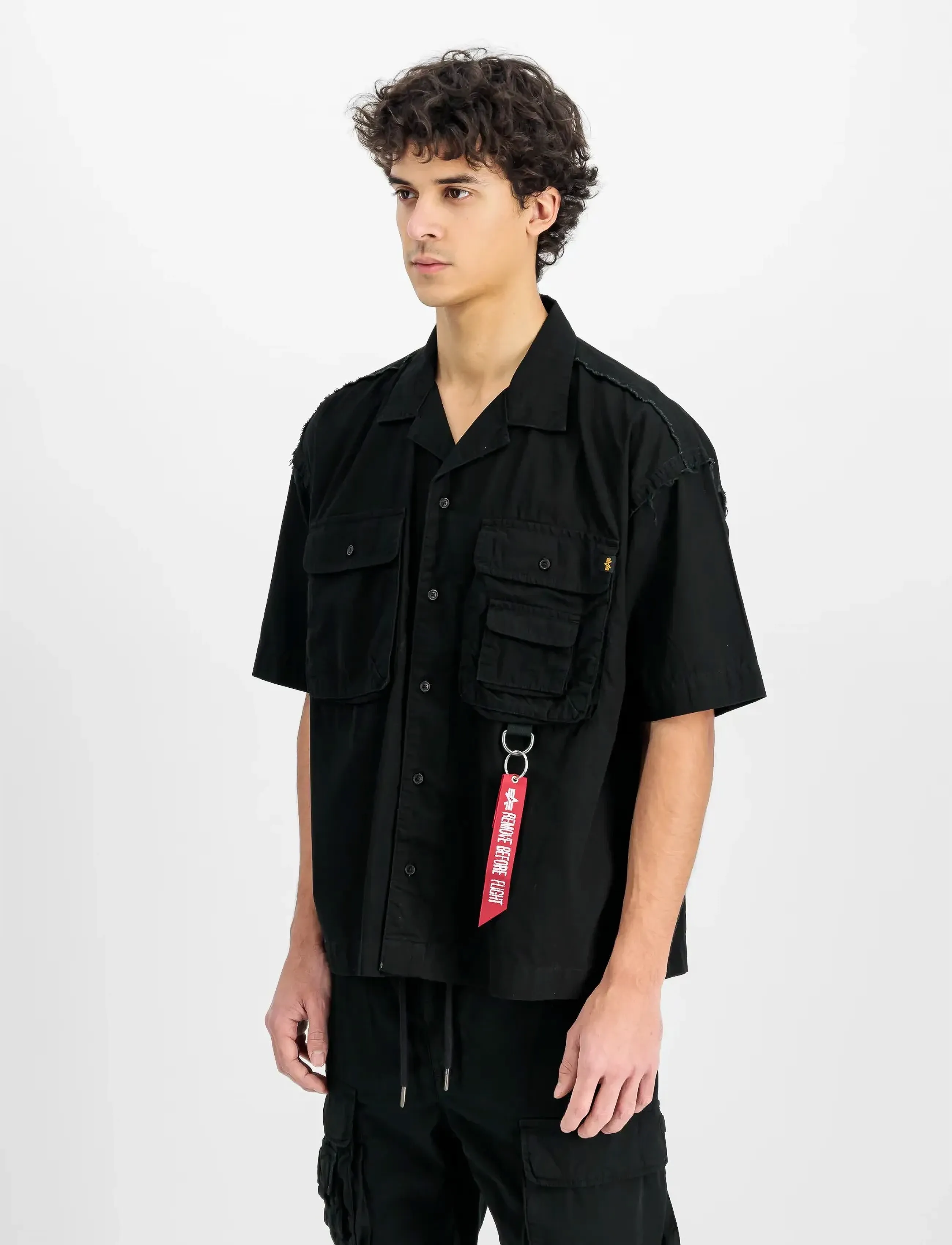 Alpha Industries Aloha Safari Shirt, S, Black, Skjorter > Kortærmede Shirts, Herre