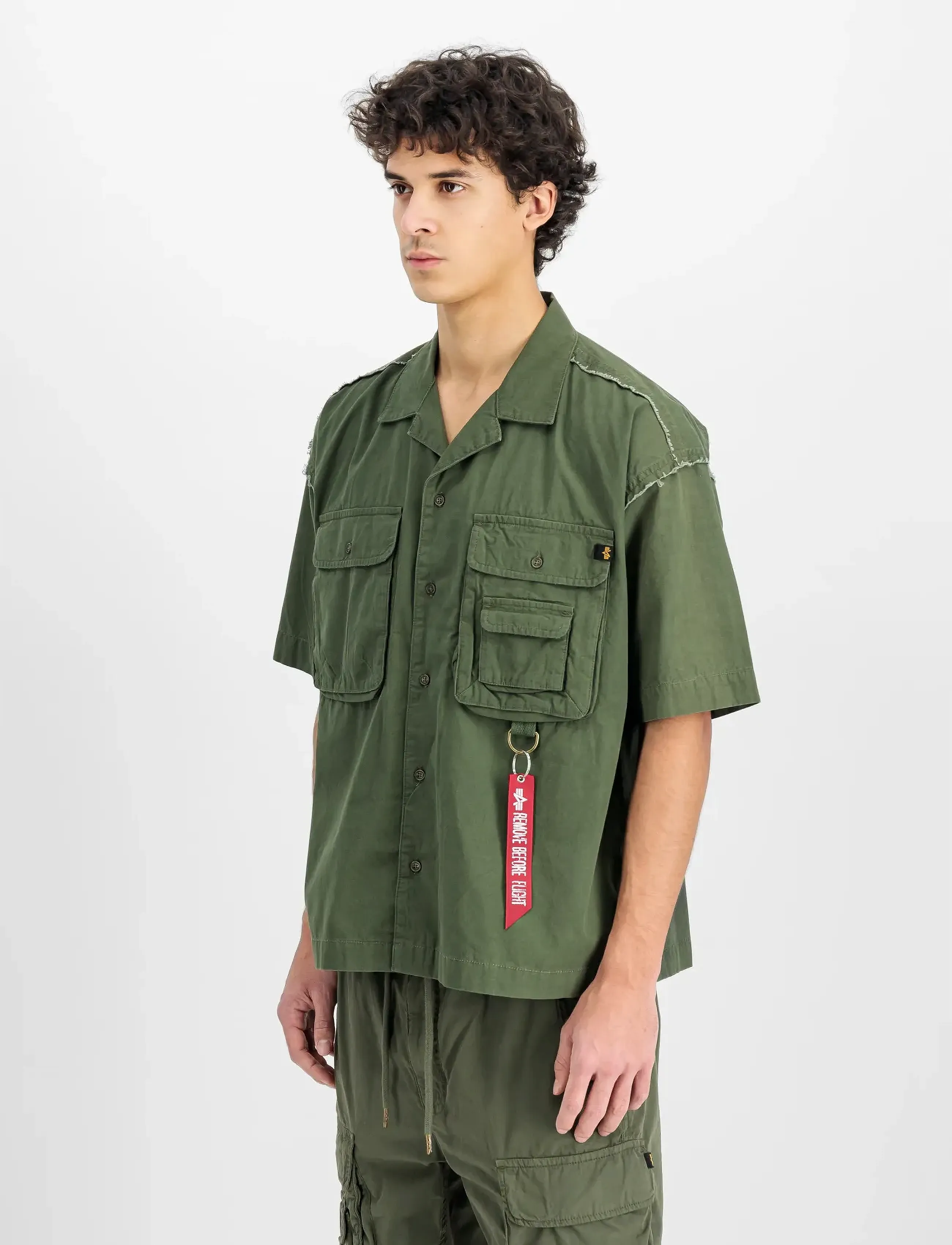 Alpha Industries Aloha Safari Shirt, M, Shirts, Khakigrün - Short-sleeved Männerswear