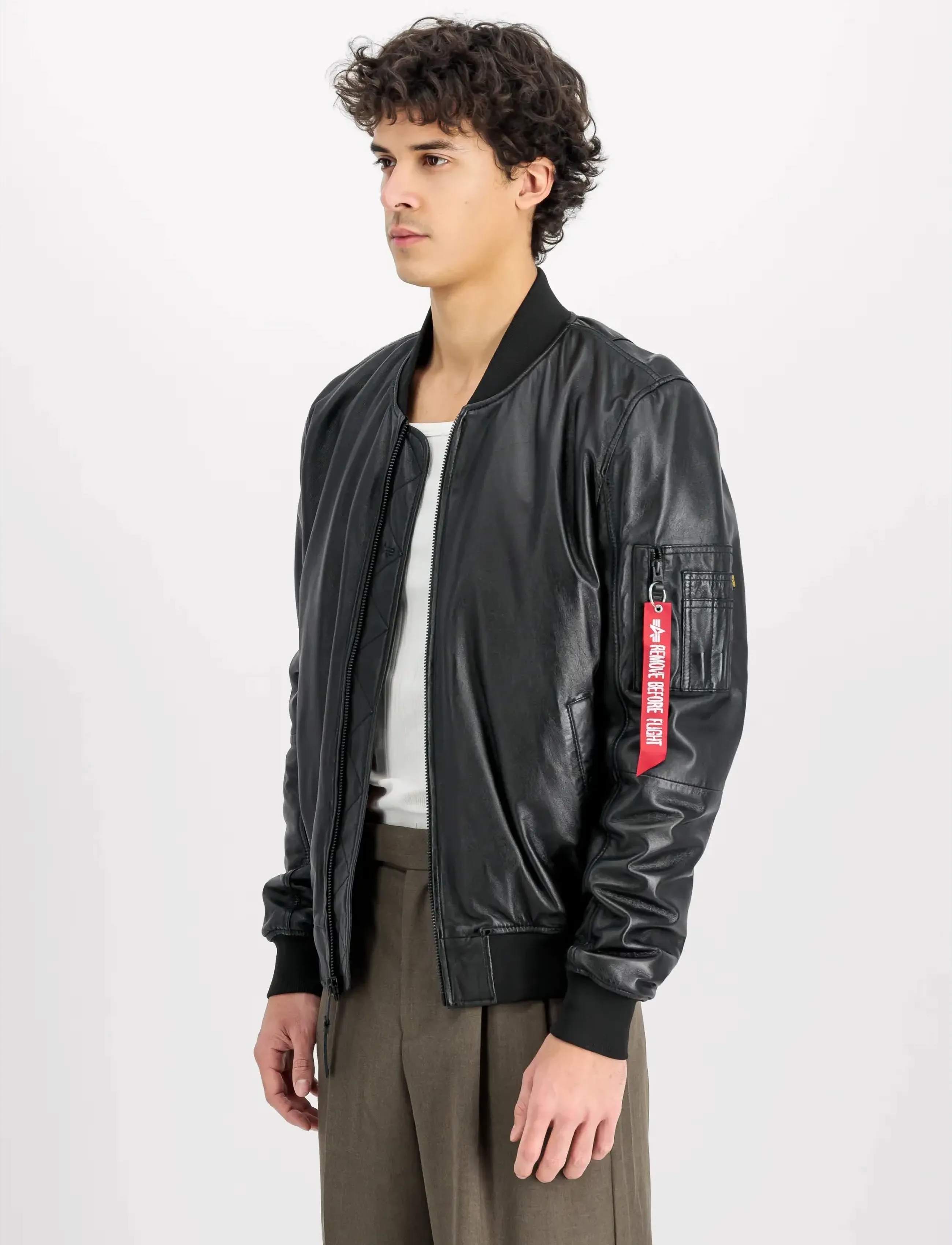Alpha Industries MA-1 Leather - Tänavastiil - BLACK / black