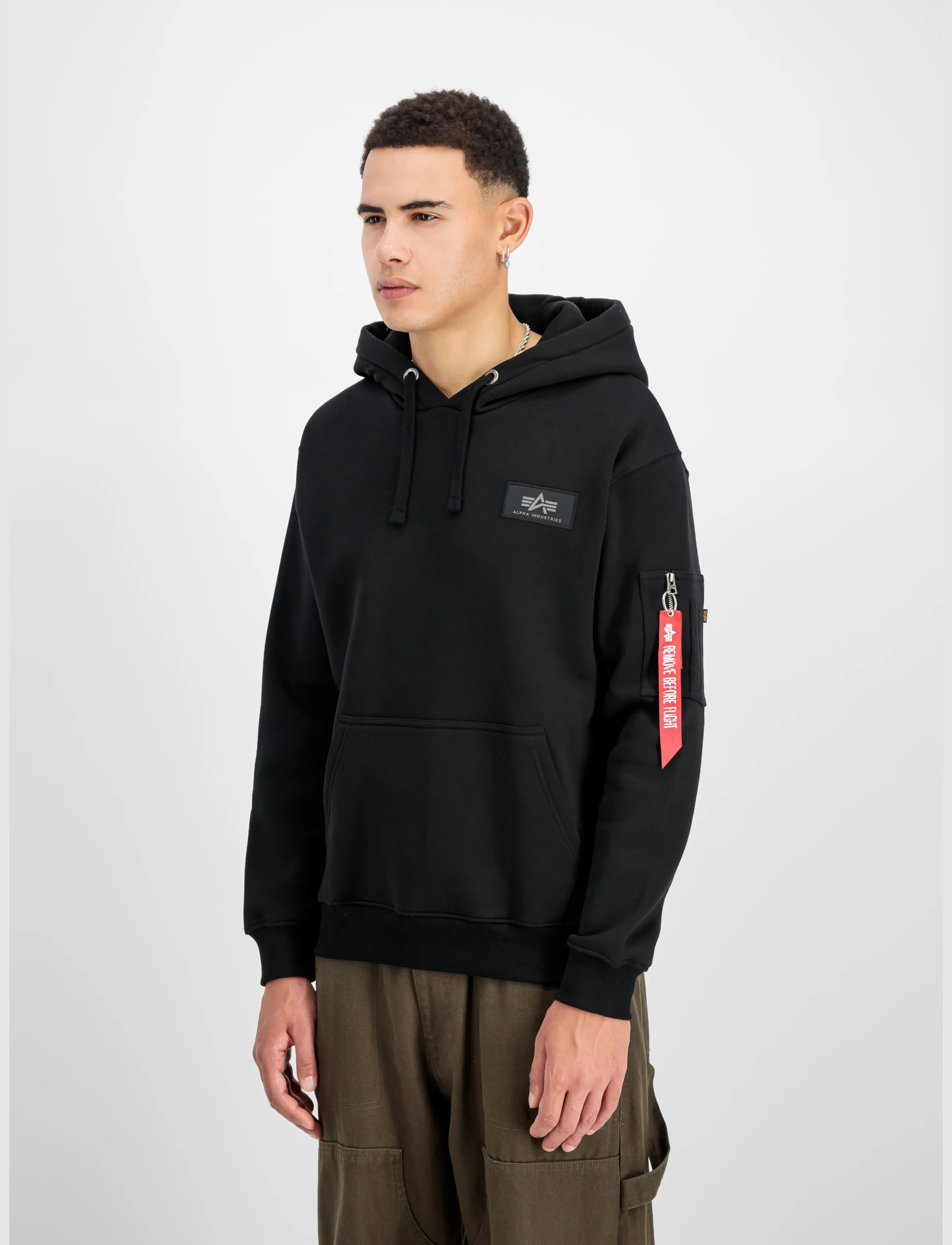 Alpha Industries Backprint Hoodie Camo Print - Kläder - BLACK/WOODLAND / black