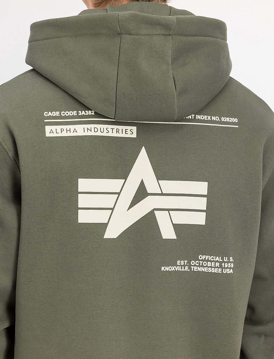 Alpha Industries - Label Hoodie Backprint - kapuutsiga pusad - dark olive - 4