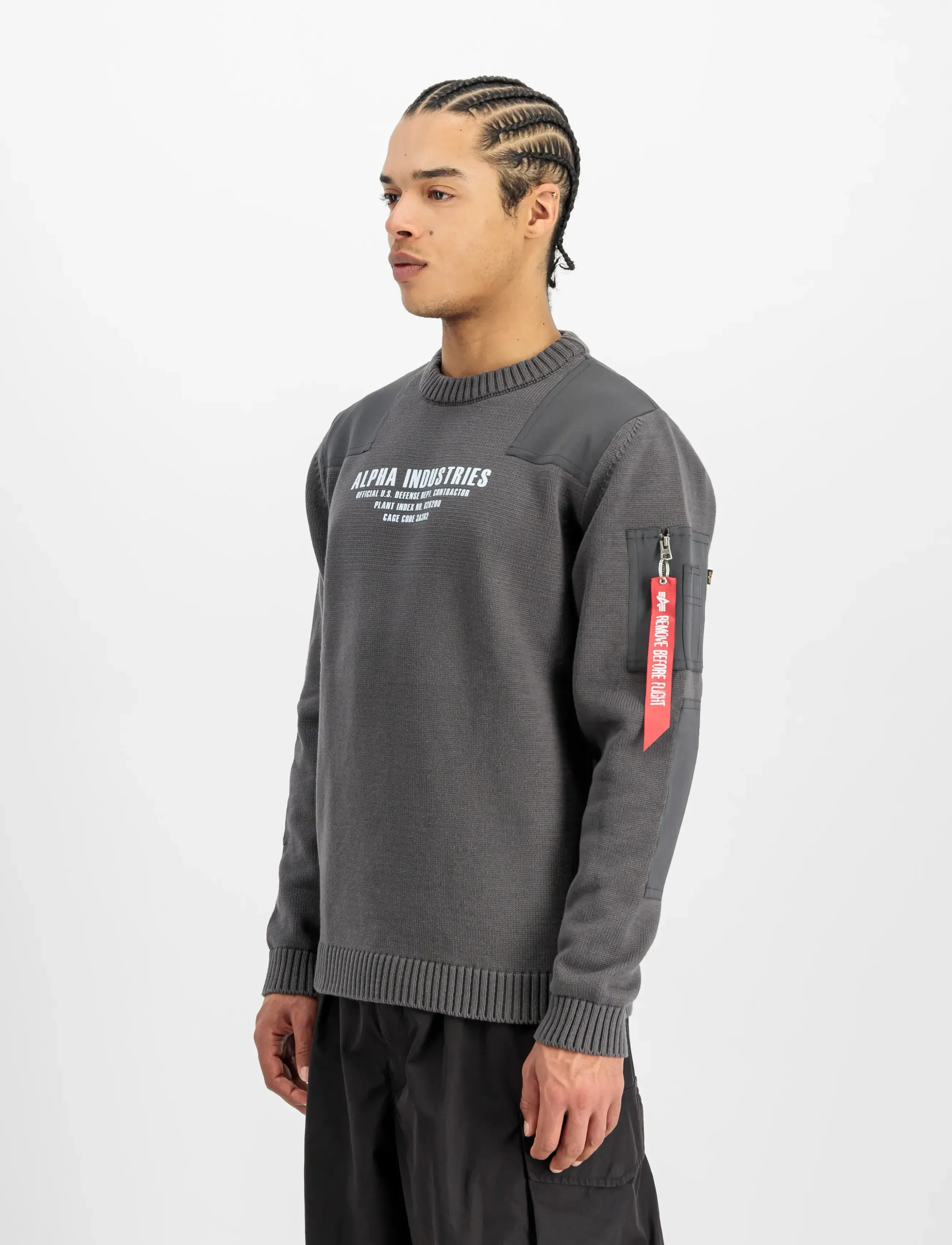Alpha Industries Military Knit Pullover, Mænd, Militær Strikket Pullover, Grå, Str: L