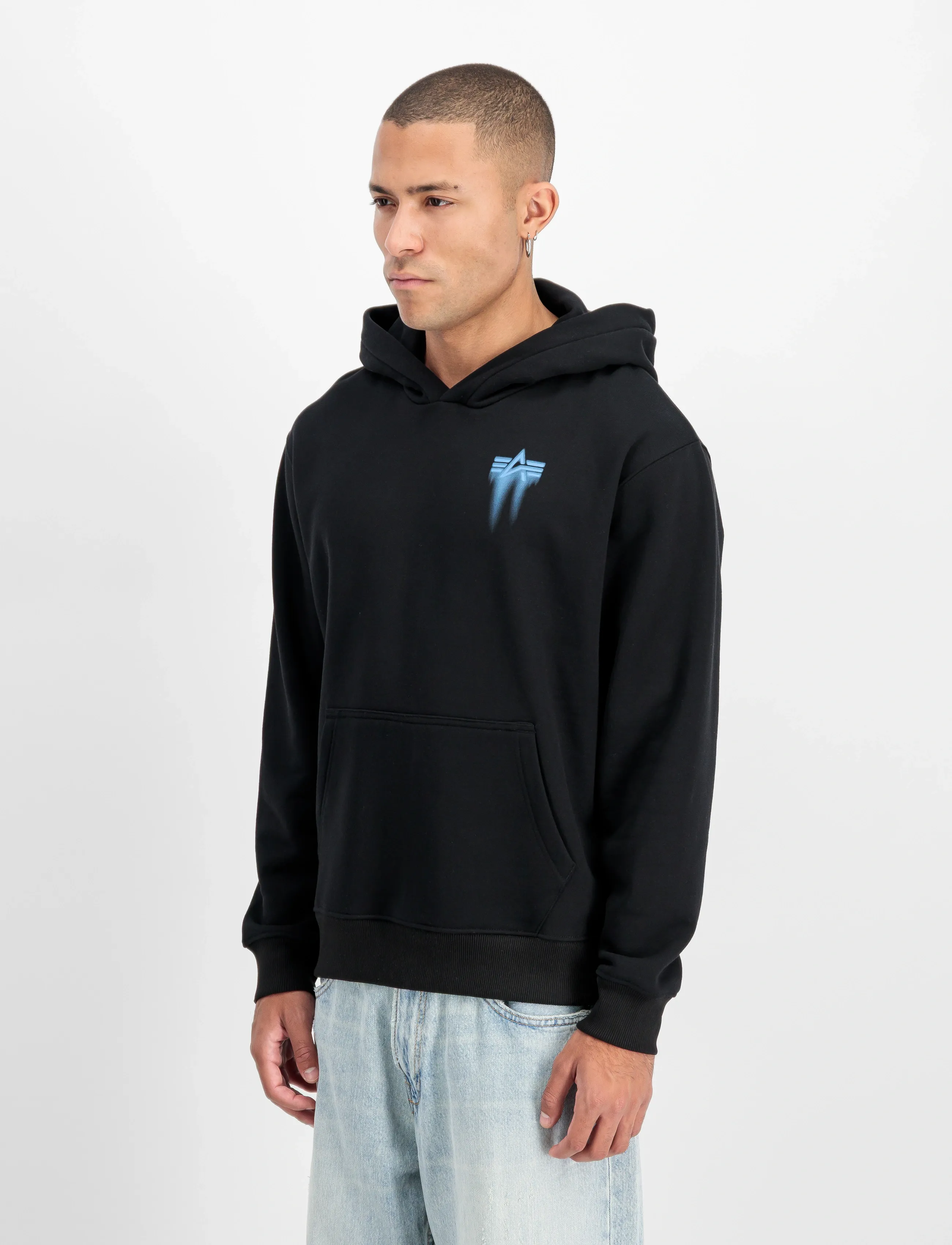Alpha Industries Spray Print Hoodie, Spray Print Hættetrøje, Sort, Str: M