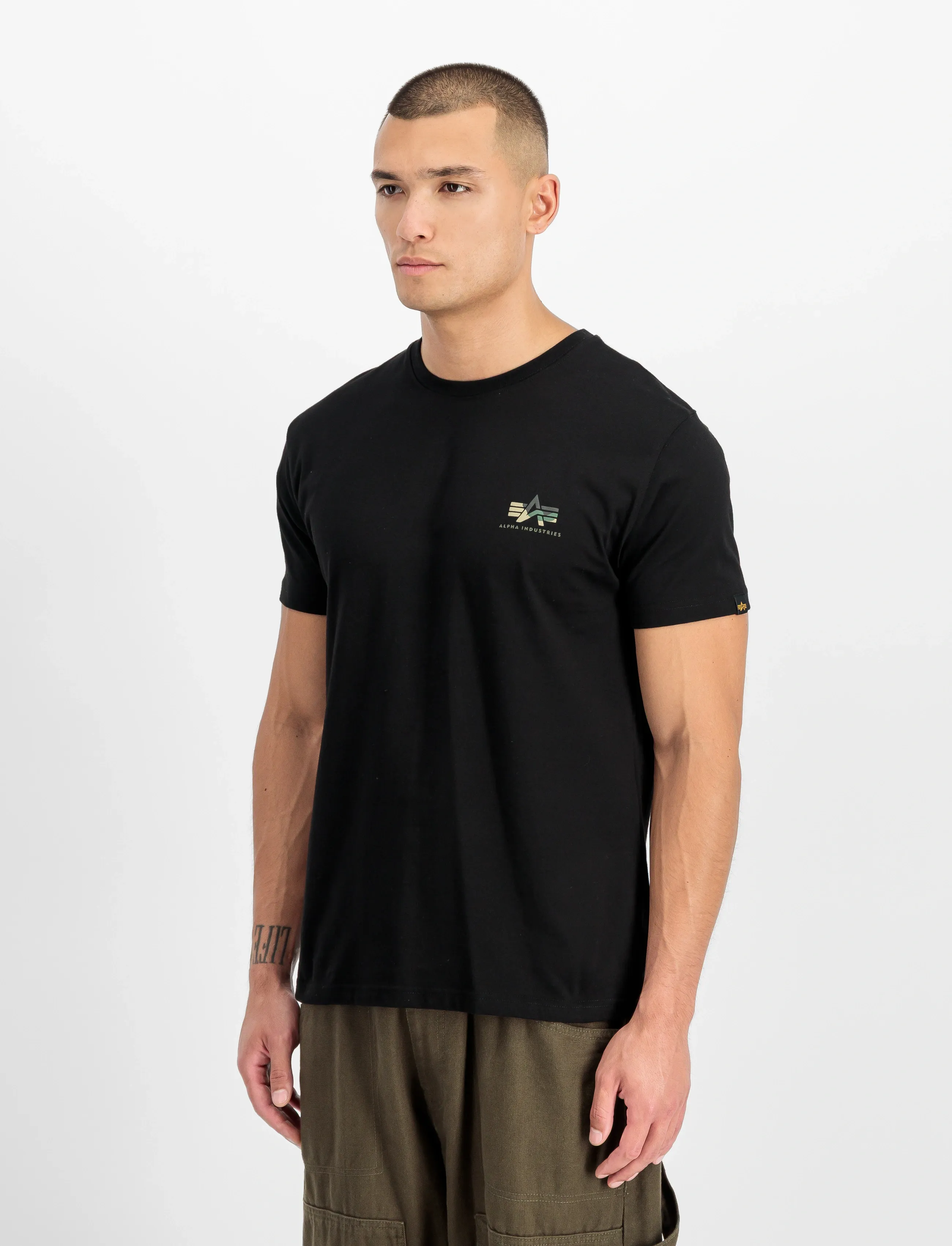 Alpha Industries Camo Print T-Shirt, XL, T-shirts, Schwarz - Short-sleeved, Männerswear