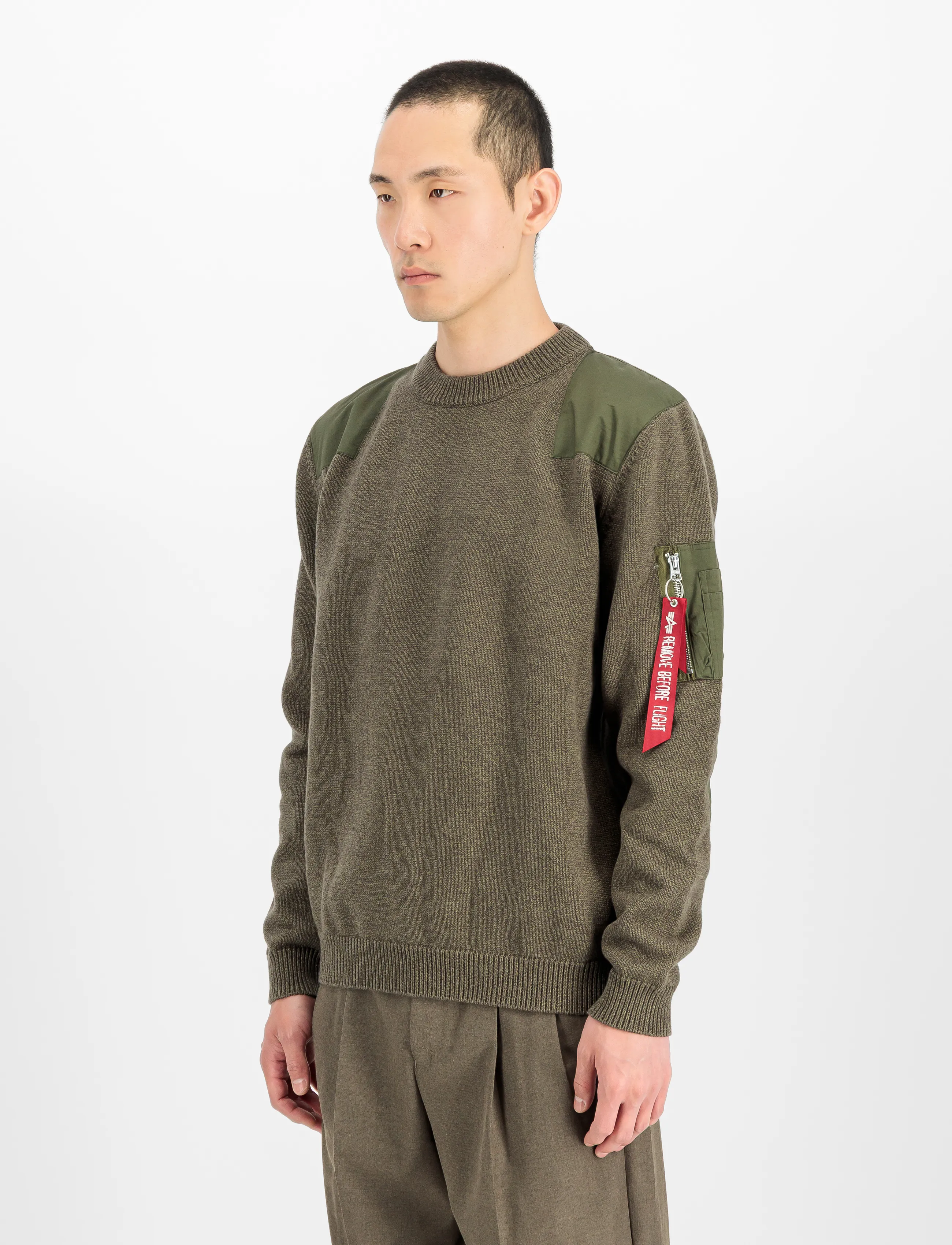 Alpha Industries - Knitted Utility Pullover - rundhals - mud olive - 0