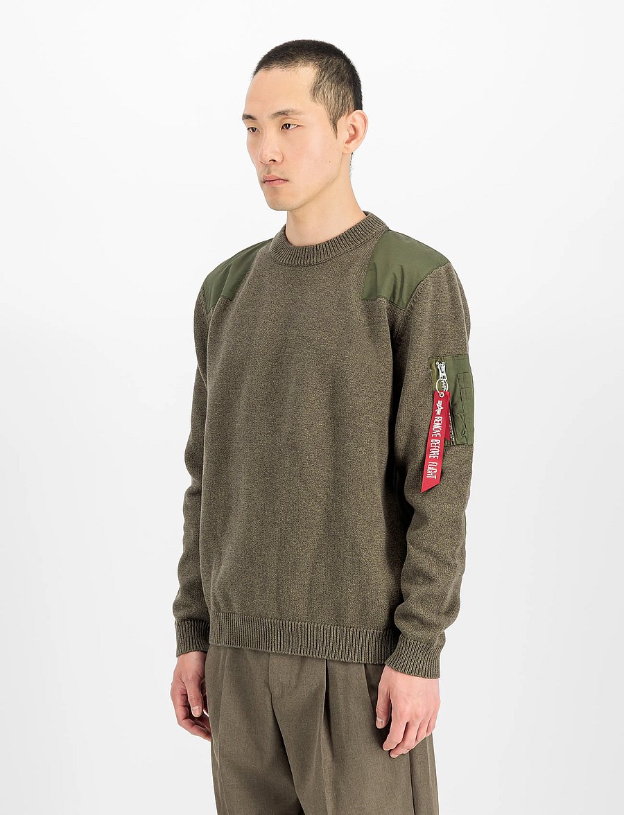 Alpha Industries - Knitted Utility Pullover - rundhals - mud olive - 0
