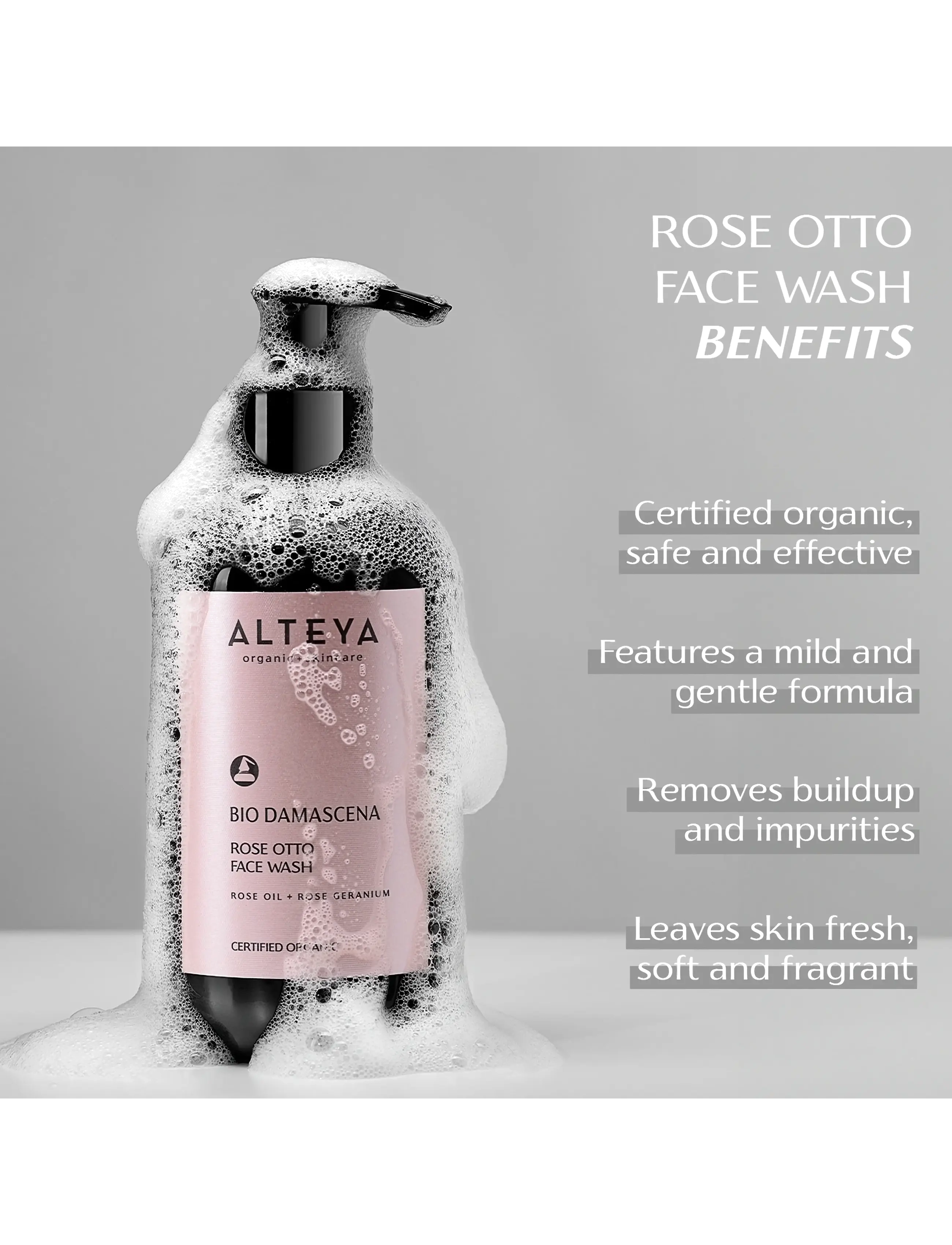 Alteya Organics - Organic Rose Otto Face Wash - foaming cleanser - translucent gel - 3