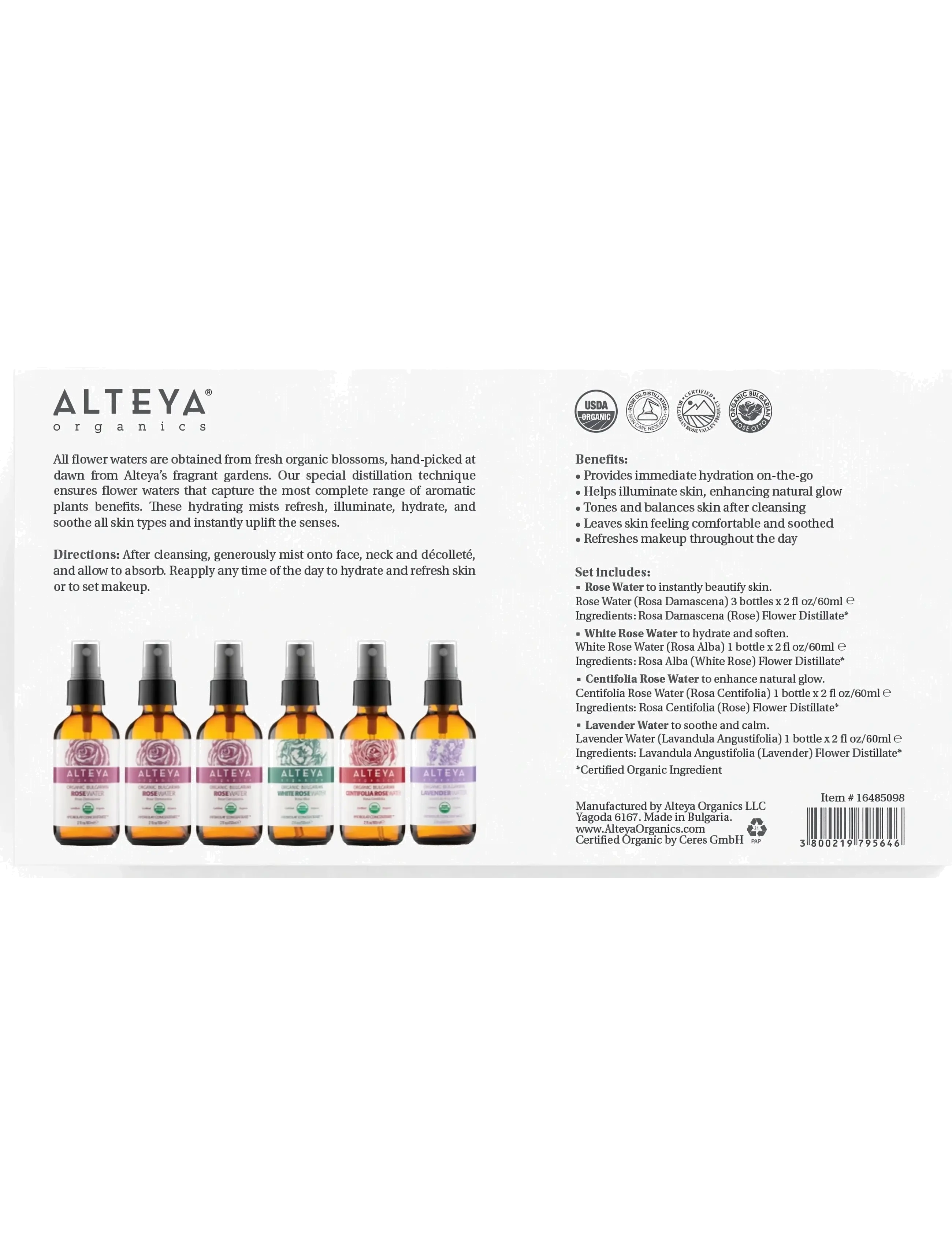 Alteya Organics - Organic Bulgarian Floral Water Starter Kit – 6 x 60 ml - til hende - clear - 2