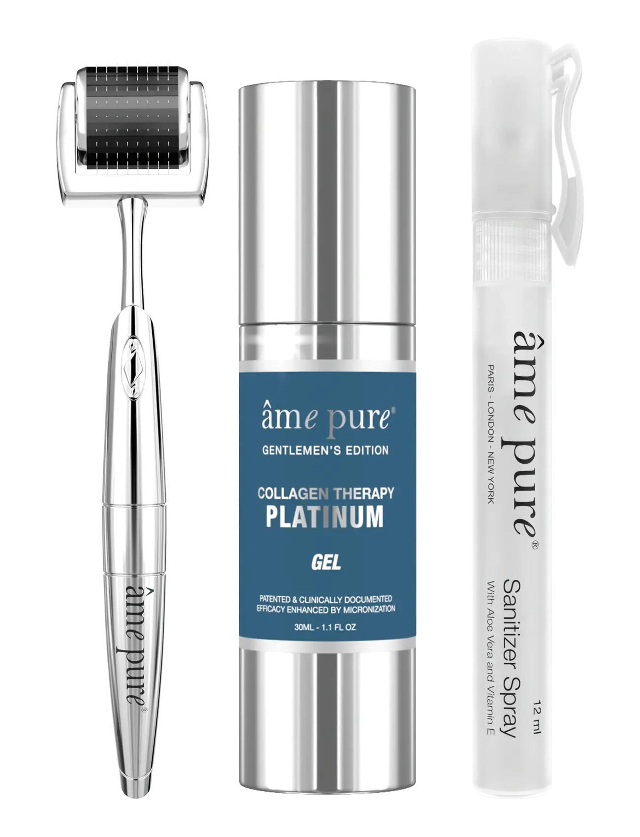 âme pure Cit Platinum Gentlemen Kit Microneedling Derma Roller Set, Hånddesinfektion, Sølv, Str: ONE SIZE